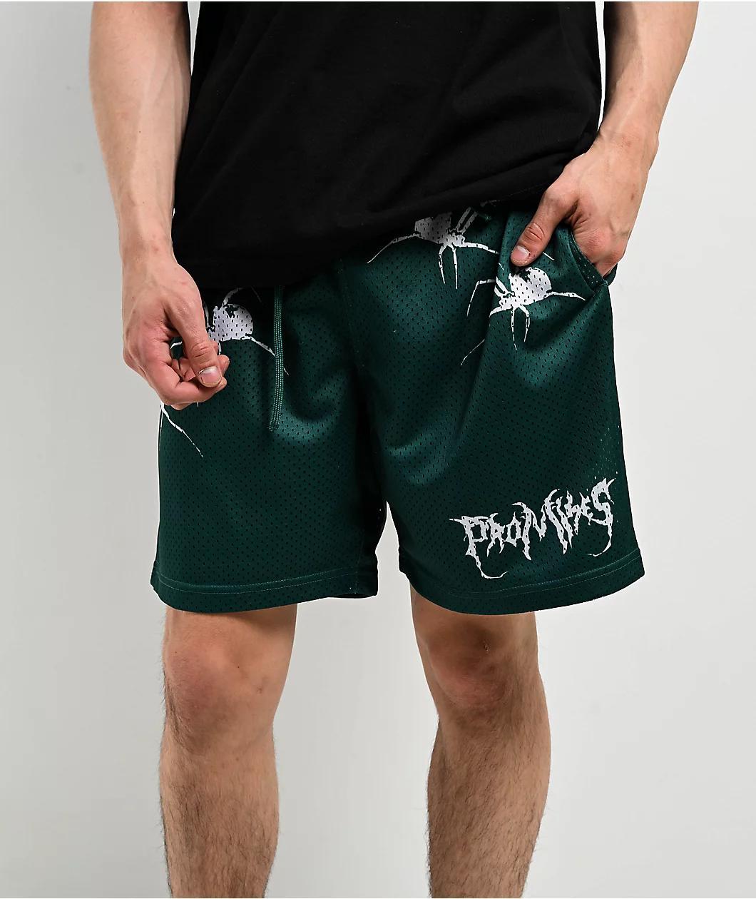 Broken Promises Arachnid Green Mesh Shorts Product Image