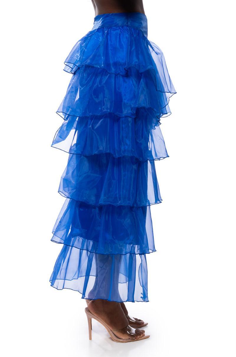 ONCE UPON A DREAM RUFFLE MAXI SKIRT IN ROYAL BLUE Product Image