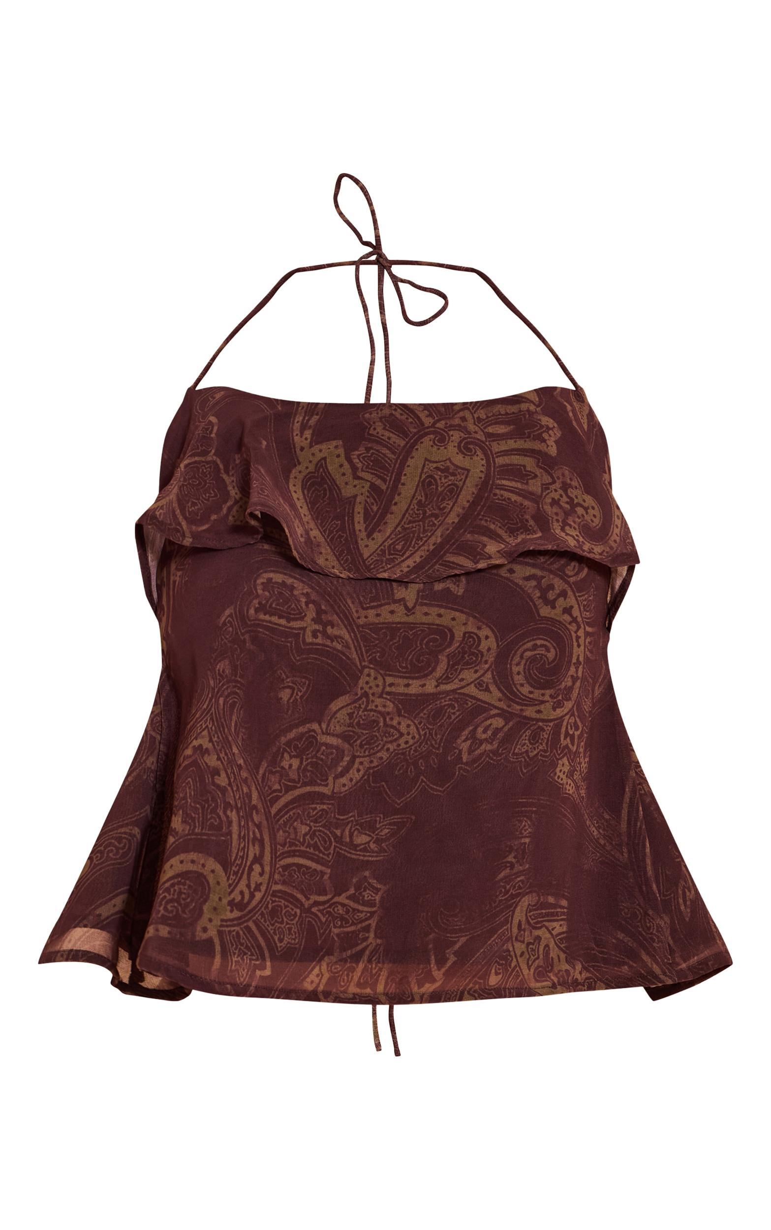 Brown Paisley Print Chiffon Halter Cami Top Product Image