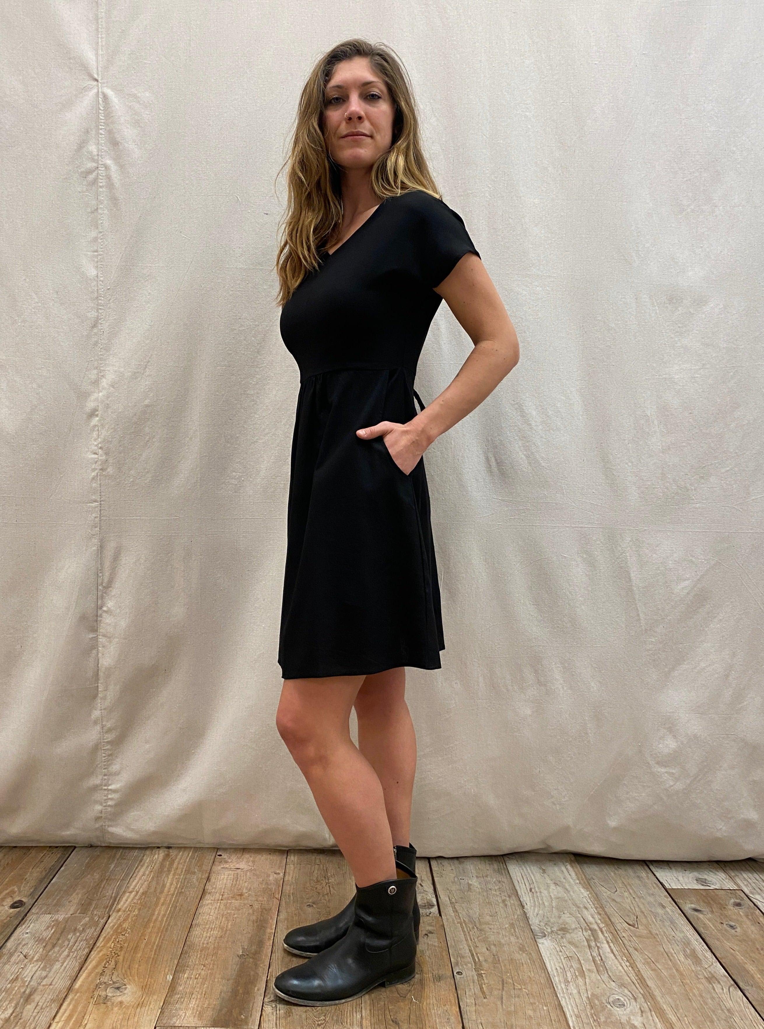 Dolman Dress in Black Linen Product Image