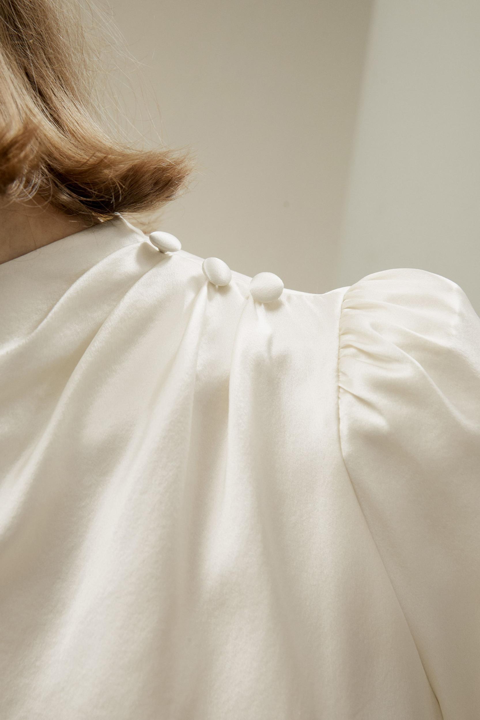 Asymmetrical Silk Blouse with Puff Sleeves Product Image