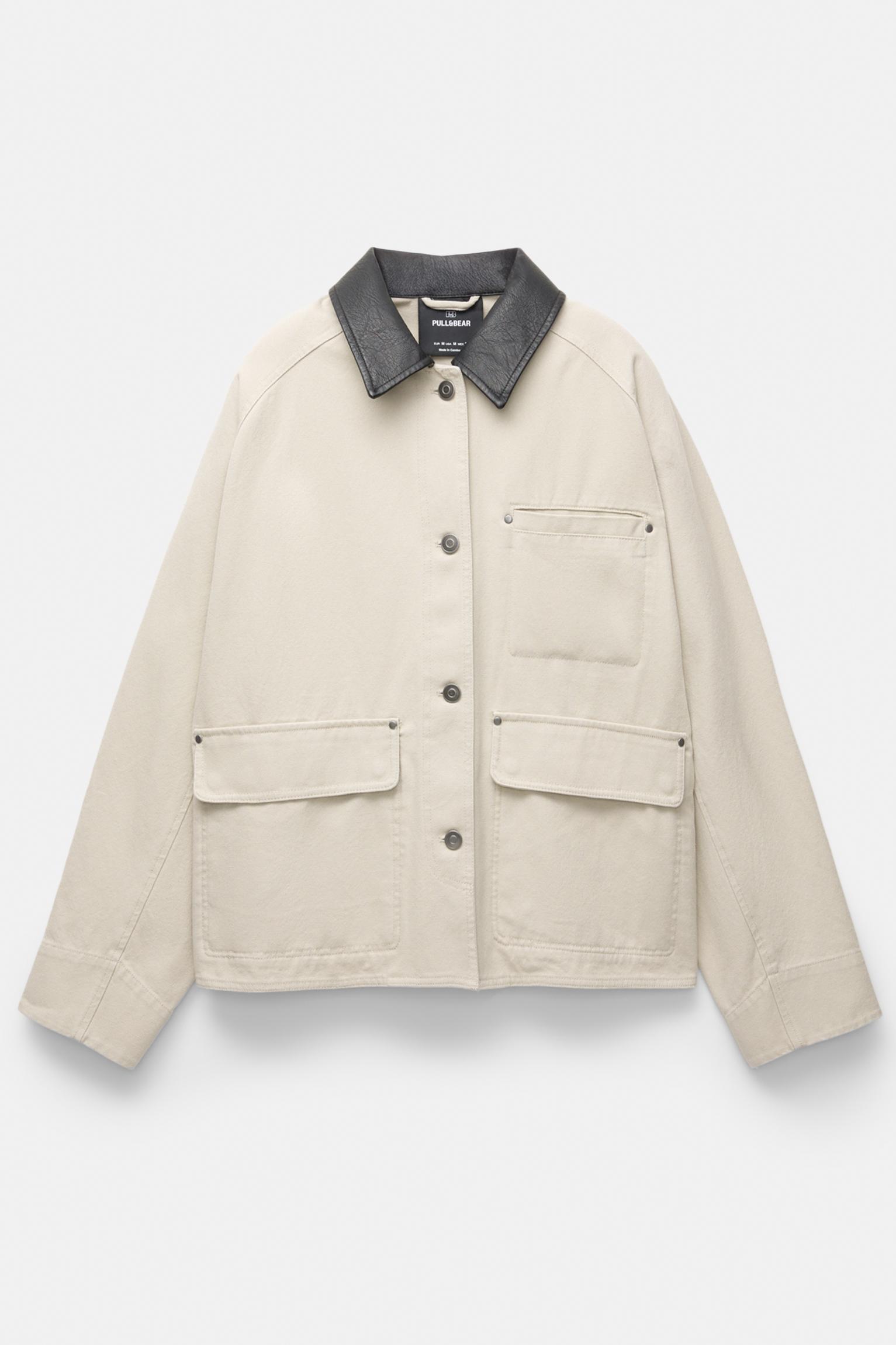 Worker jacket with faux leather collar Product Image