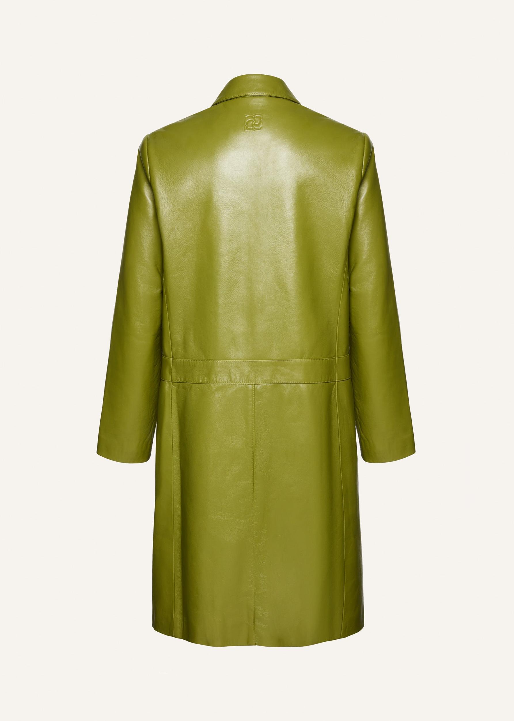 Classic button-up leather coat in green Product Image