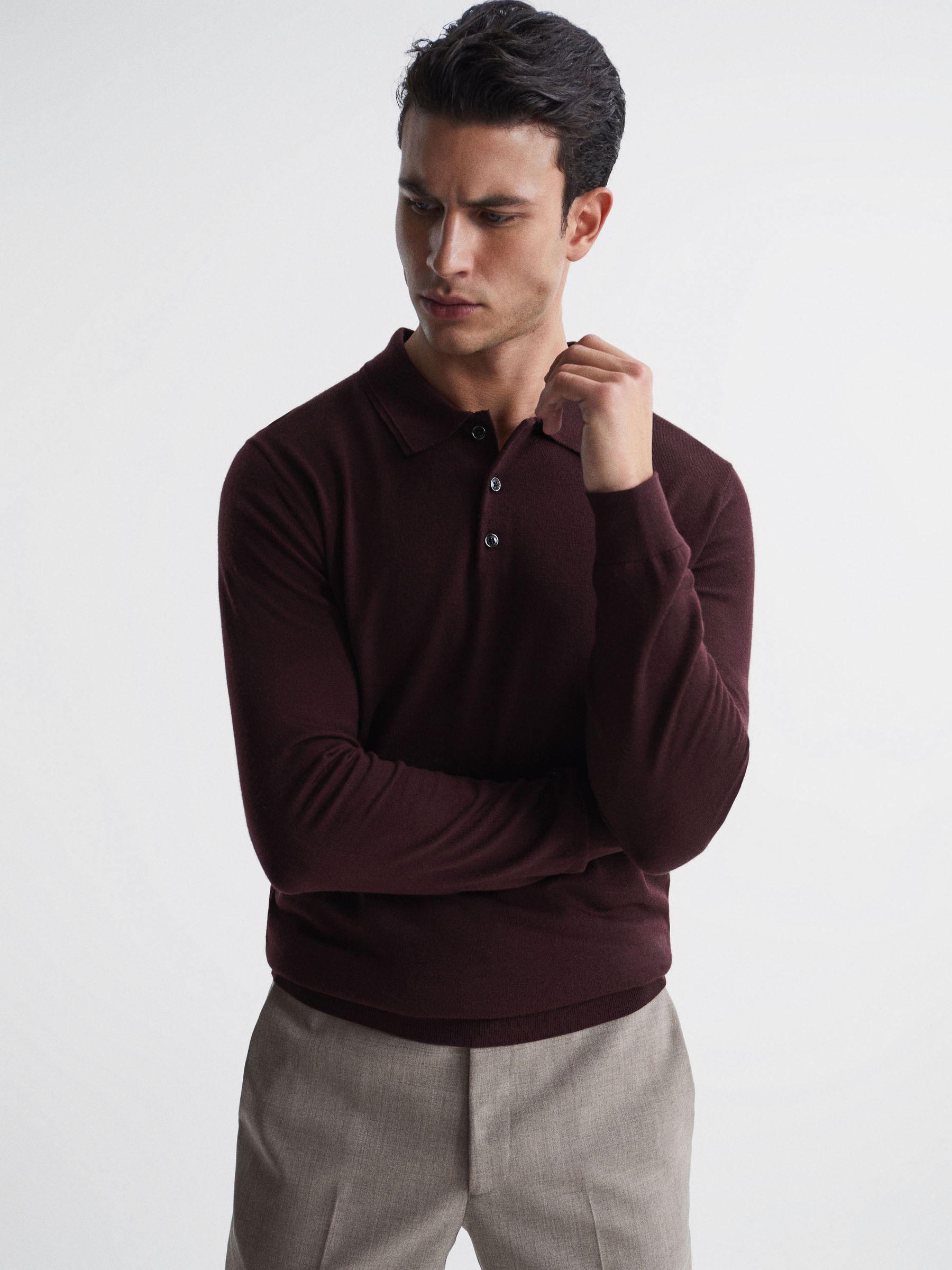 Merino Wool Polo Shirt in Bordeaux Product Image
