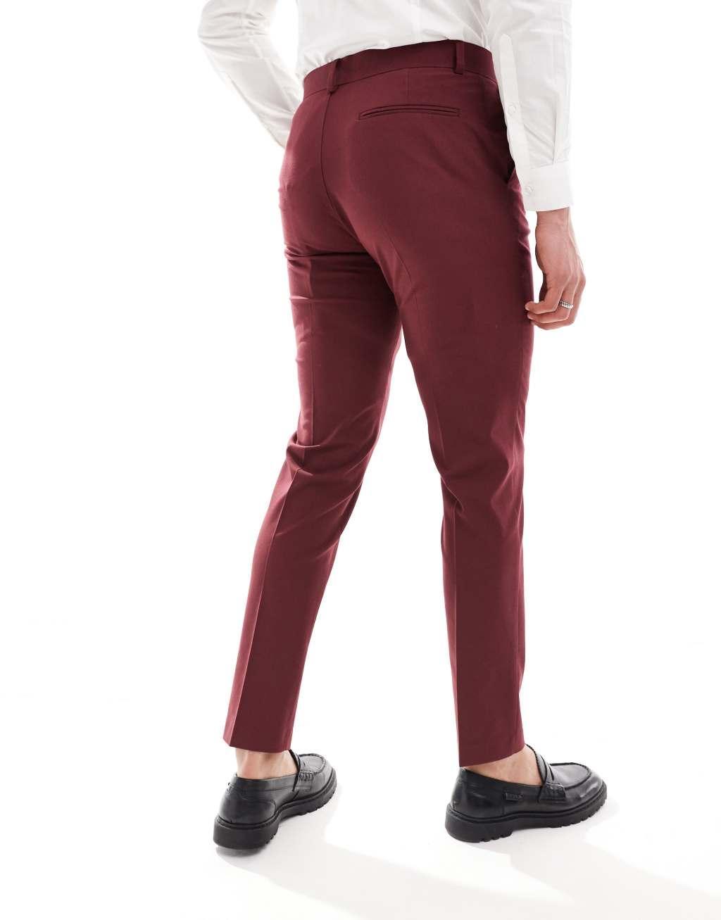 ASOS DESIGN slim suit pants in burgundy Product Image