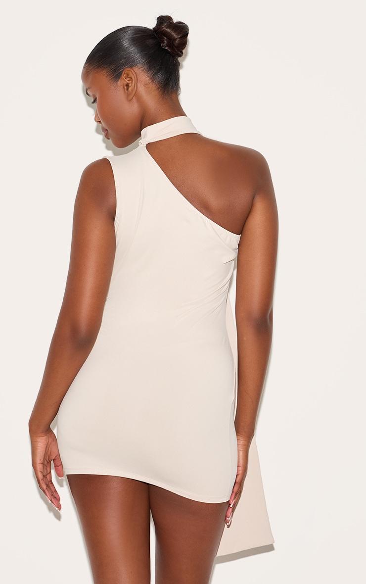 Cream Soft Touch One Shoulder Wrap Detail Mini Dress Product Image