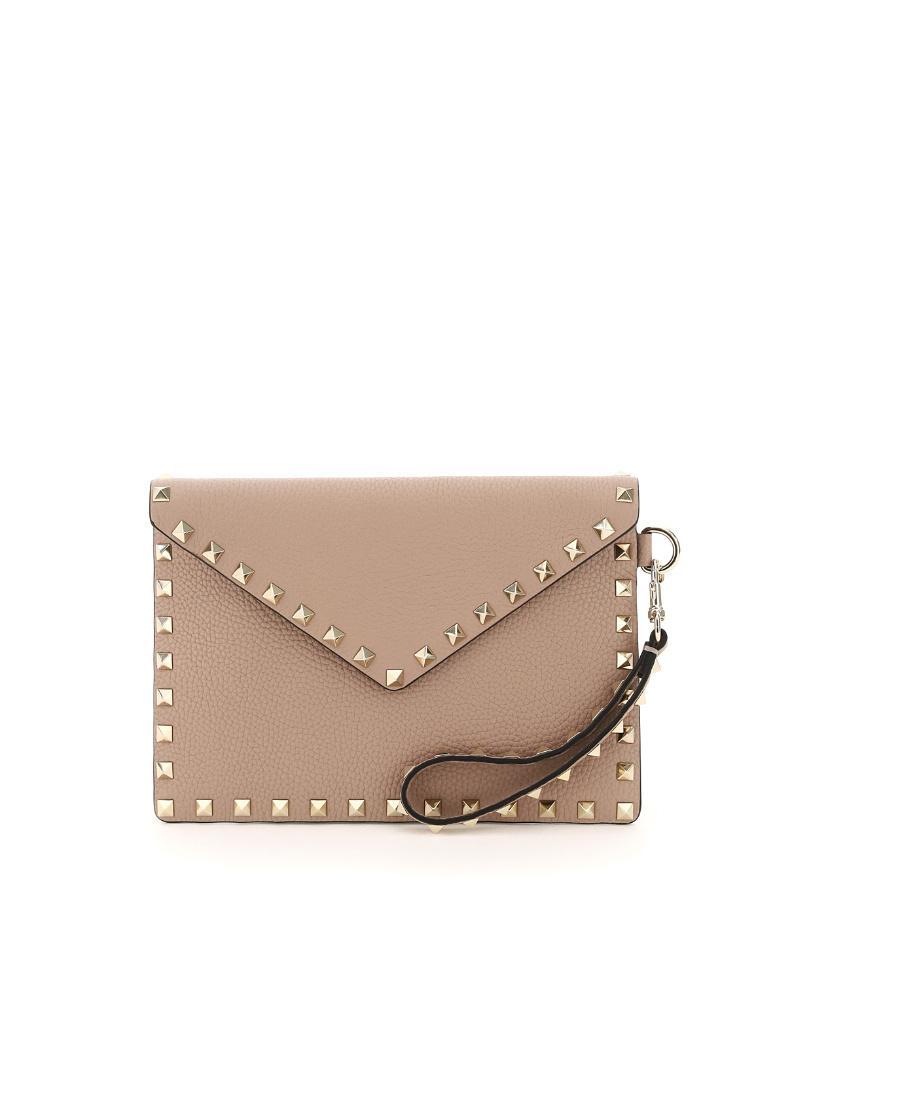 VALENTINO GARAVANI Rockstud Clutch In Nude Product Image