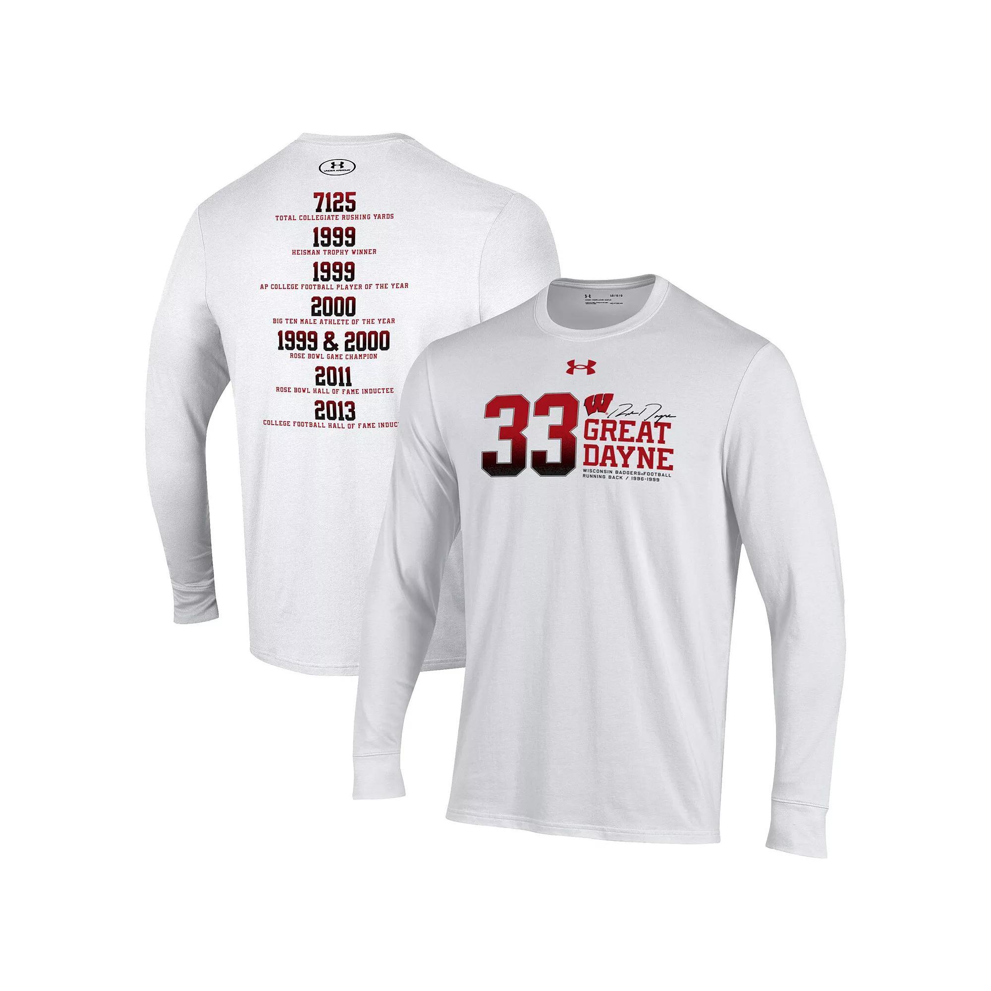 Men's Under Armour Ron Dayne White Wisconsin Badgers Stats Long Sleeve T-Shirt,  Product Image