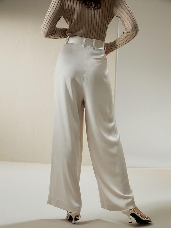 High-Waisted Wide Leg Dense Silk Pants Product Image