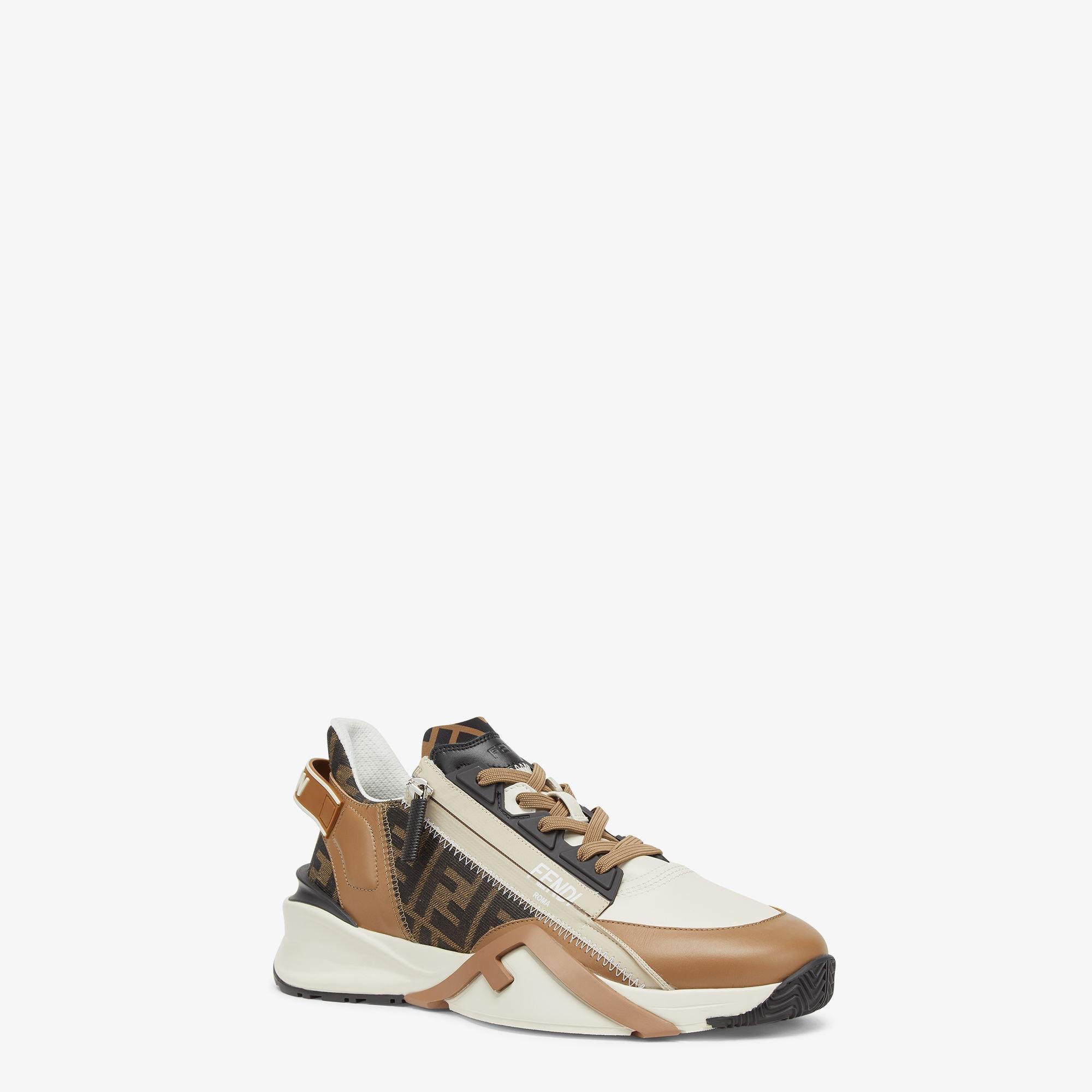 Fendi Flow SneakersBrown leather and brown FF jacquard running shoes Product Image