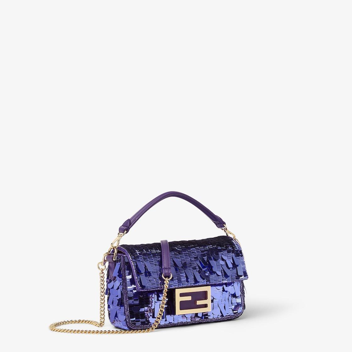 Baguette MiniBag embroidered with purple sequins Product Image