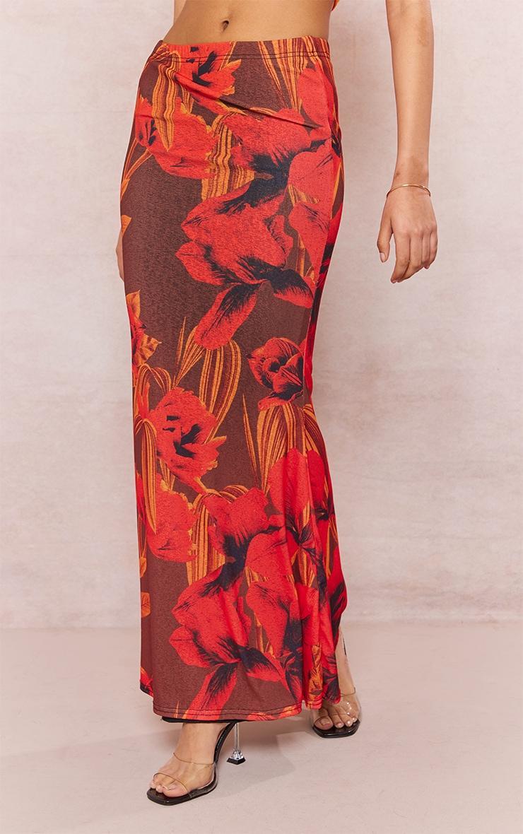 Red Orchid Printed Burnout Mesh Fishtail Maxi Skirt Product Image