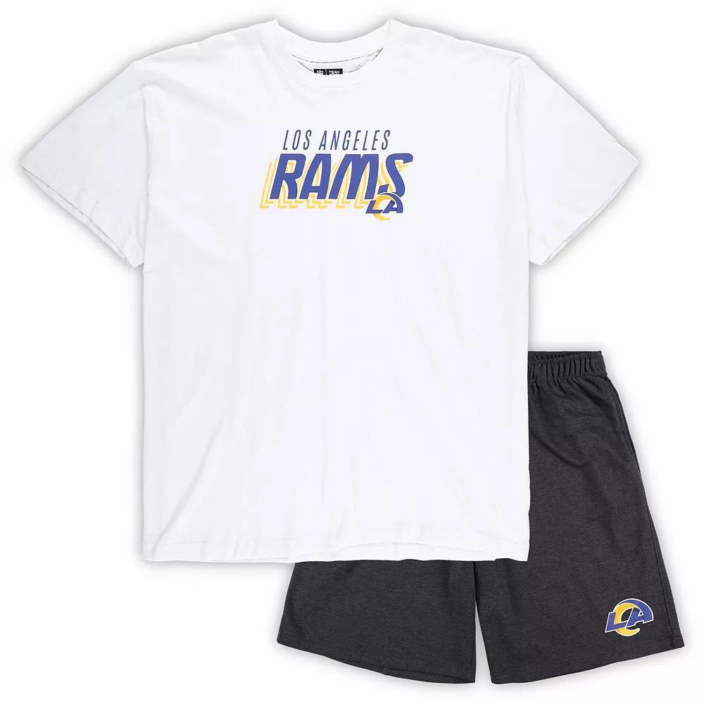 Men's Concepts Sport White/Charcoal Los Angeles Rams Big & Tall T-Shirt and Shorts Set,  Product Image