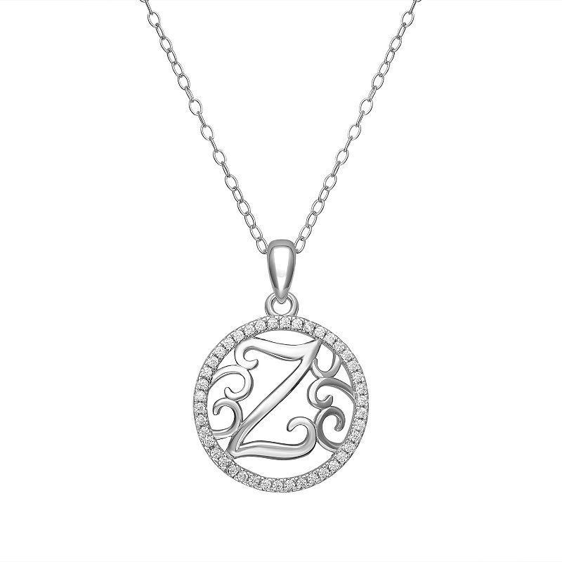 PRIMROSE Sterling Silver Cubic Zirconia Initial Pendant Necklace, Womens Product Image