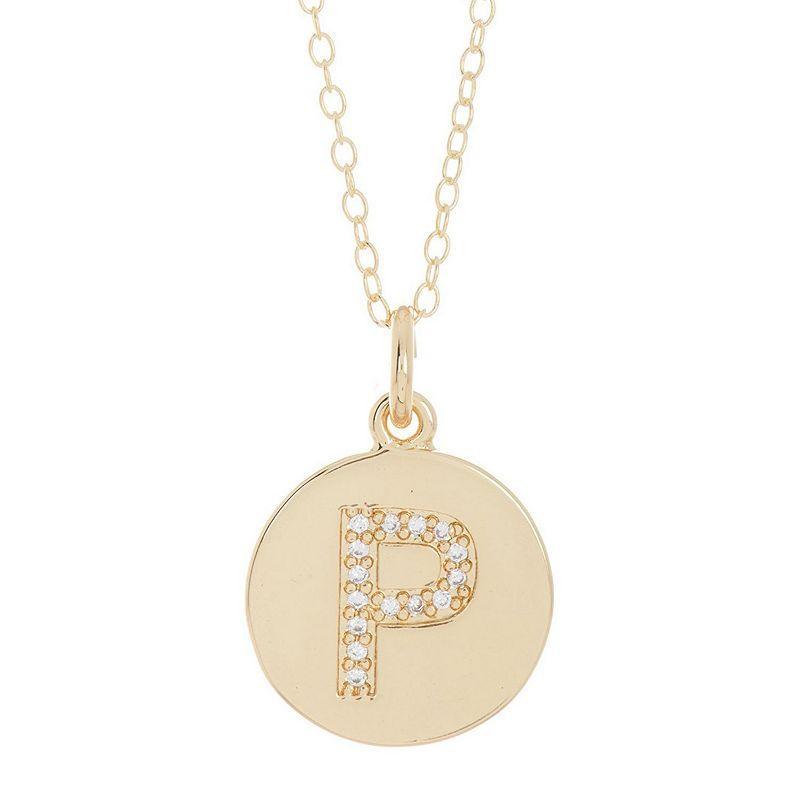 Adornia 14k Gold Plated Cubic Zirconia Engraved Letter Disc Pendant Necklace, Womens Gold Tone S Product Image