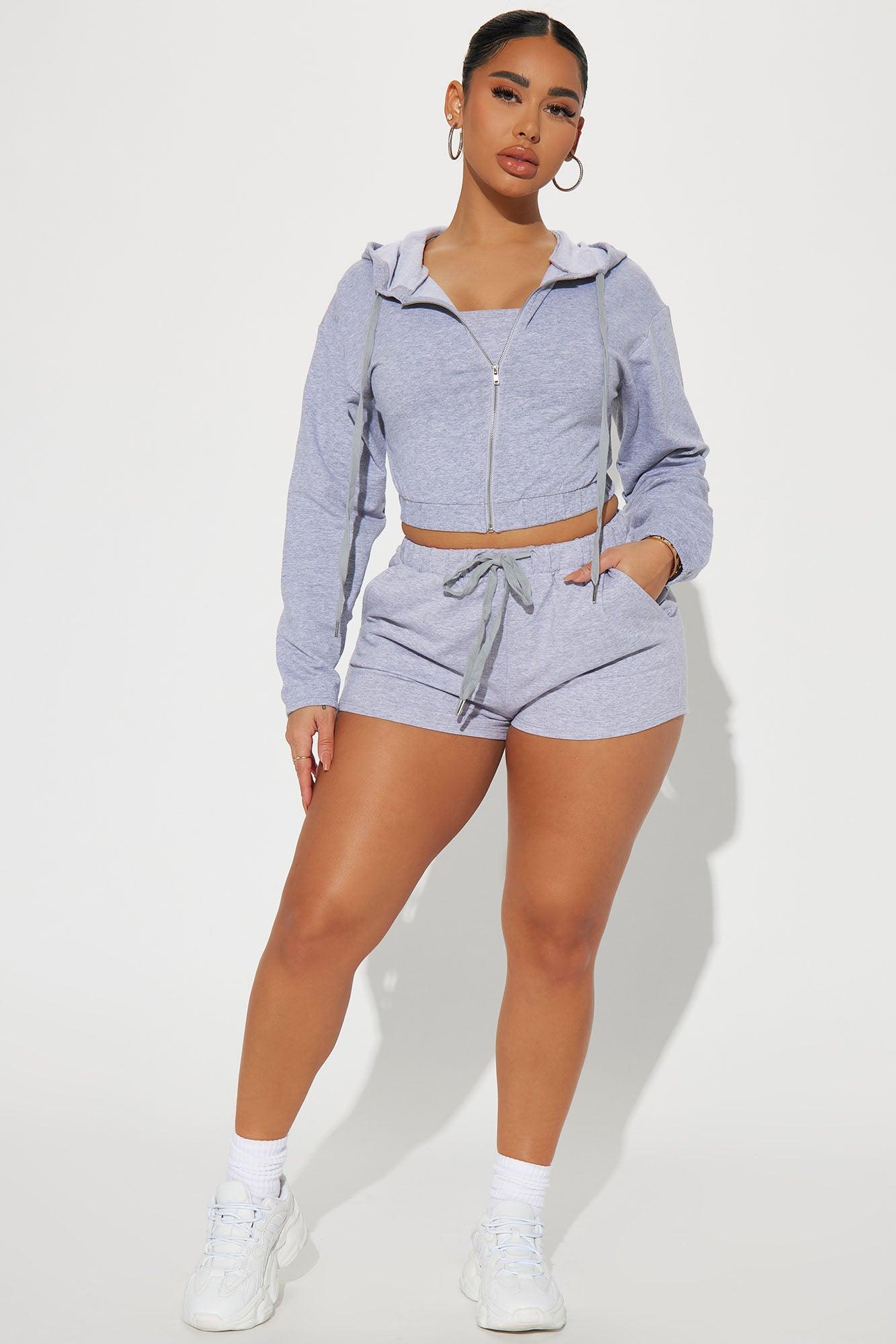 High Maintenance 3 Piece Lounge Short Set - Heather Grey Product Image