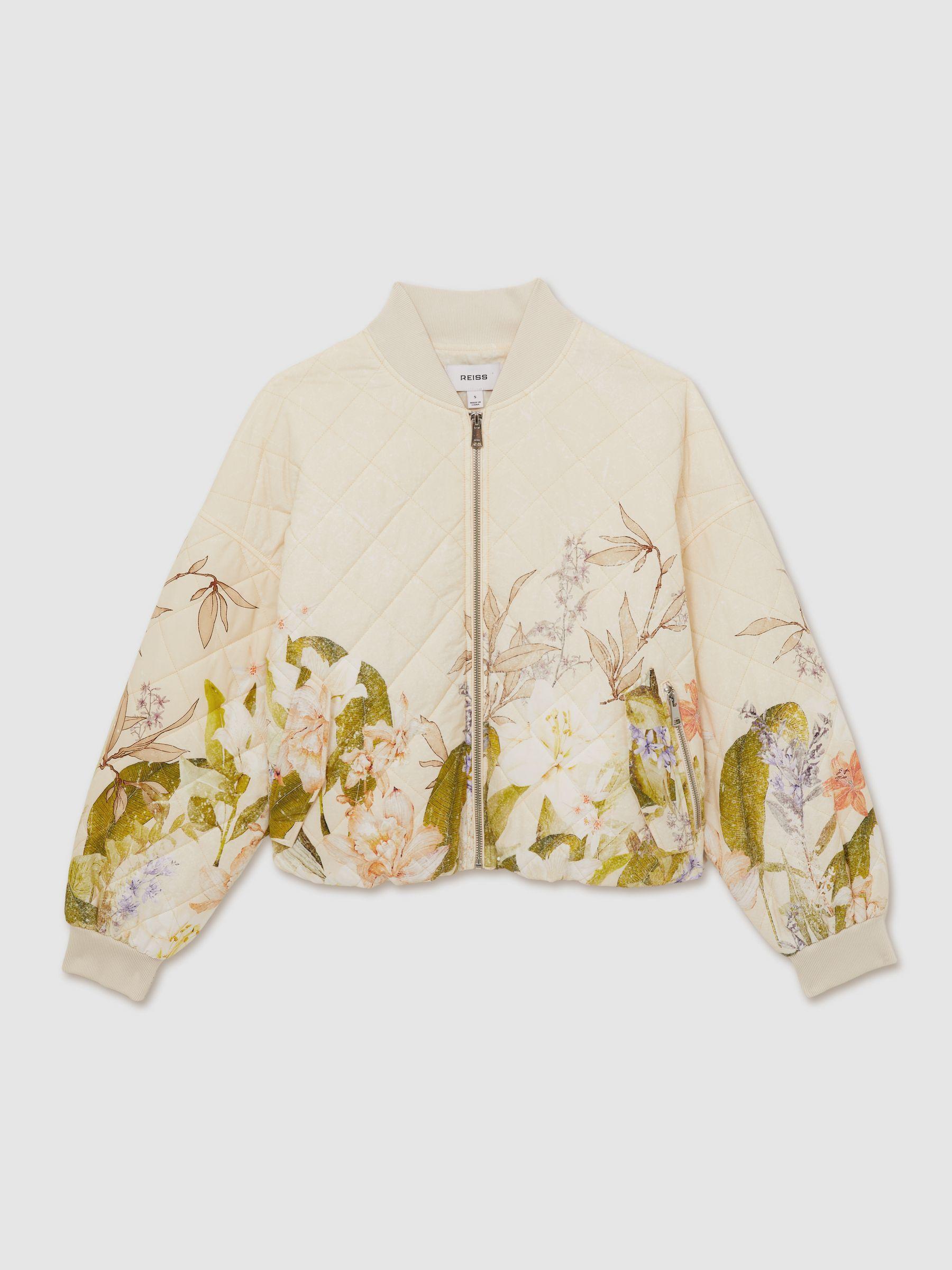 Quilted Printed Bomber Jacket in Pink Print Product Image