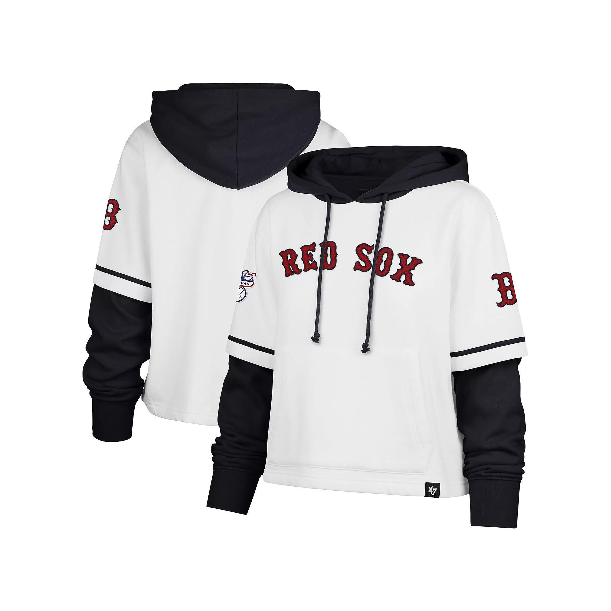 Women's '47 White Boston Red Sox Trifecta Shortstop Cropped Pullover Hoodie,  Product Image