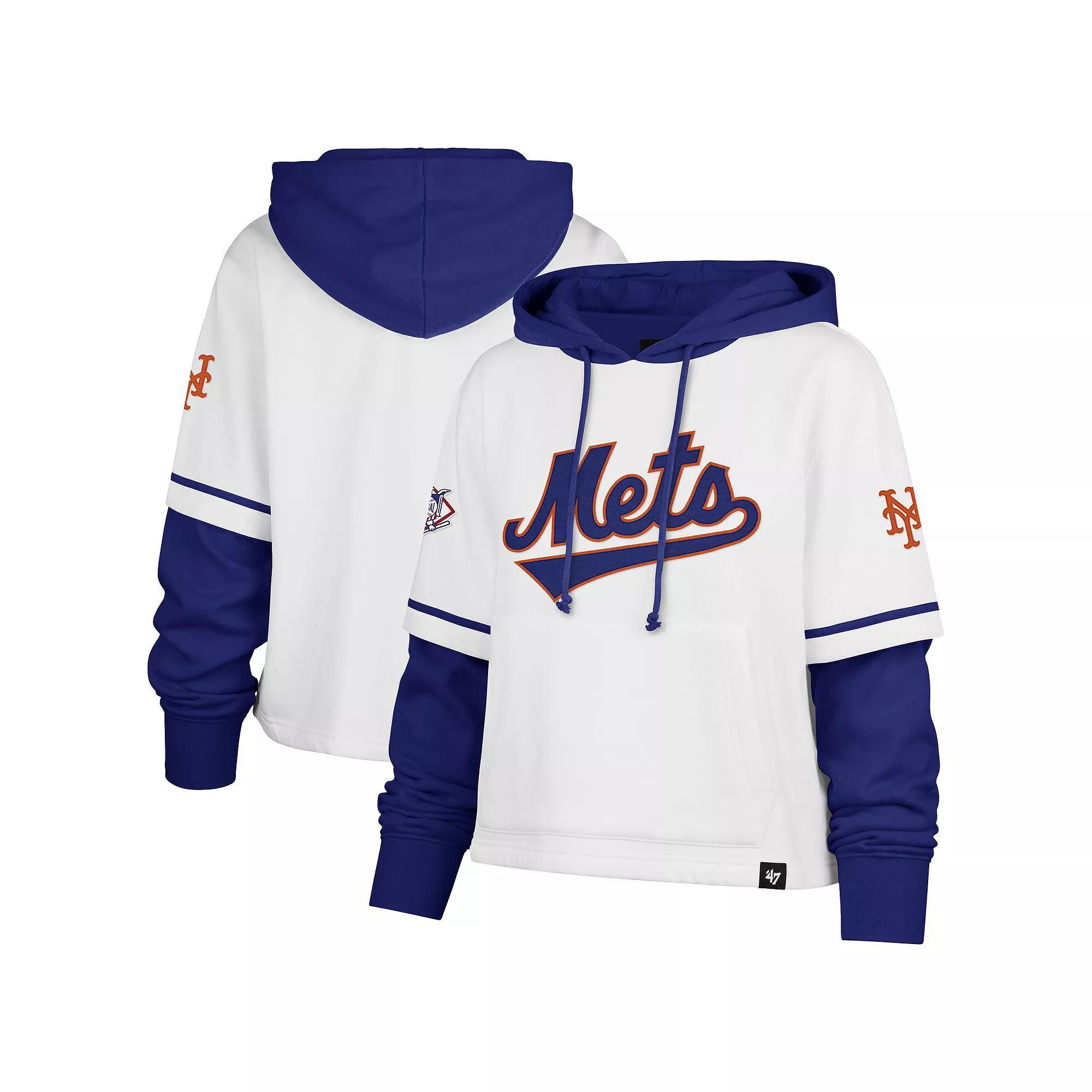 Women's '47 White New York Mets Trifecta Shortstop Cropped Pullover Hoodie, Size: Large Product Image