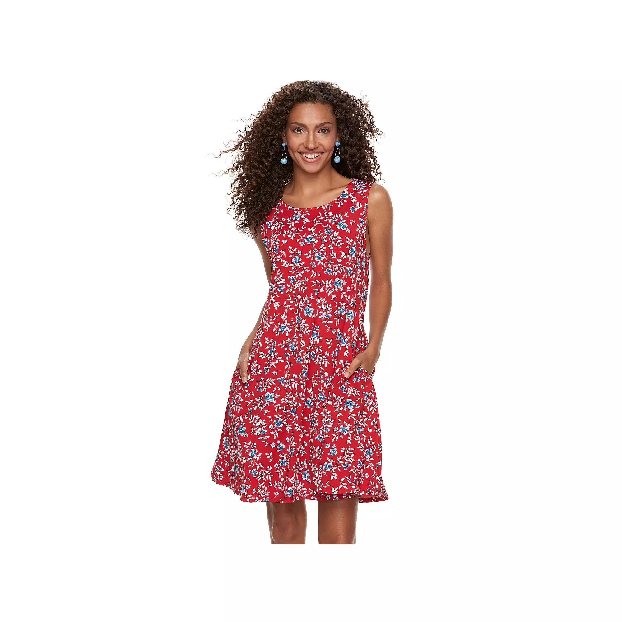 Women's Nina Leonard Floral Swing Dress, Size: Medium, Red Floral Product Image