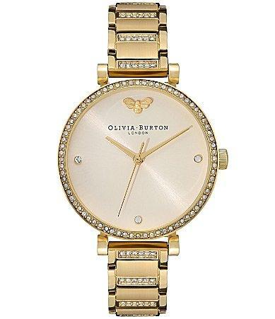 Olivia Burton T-Bar Quartz Analog Nude Dial Gold Stainless Steel Crystal Bracelet Watch Product Image