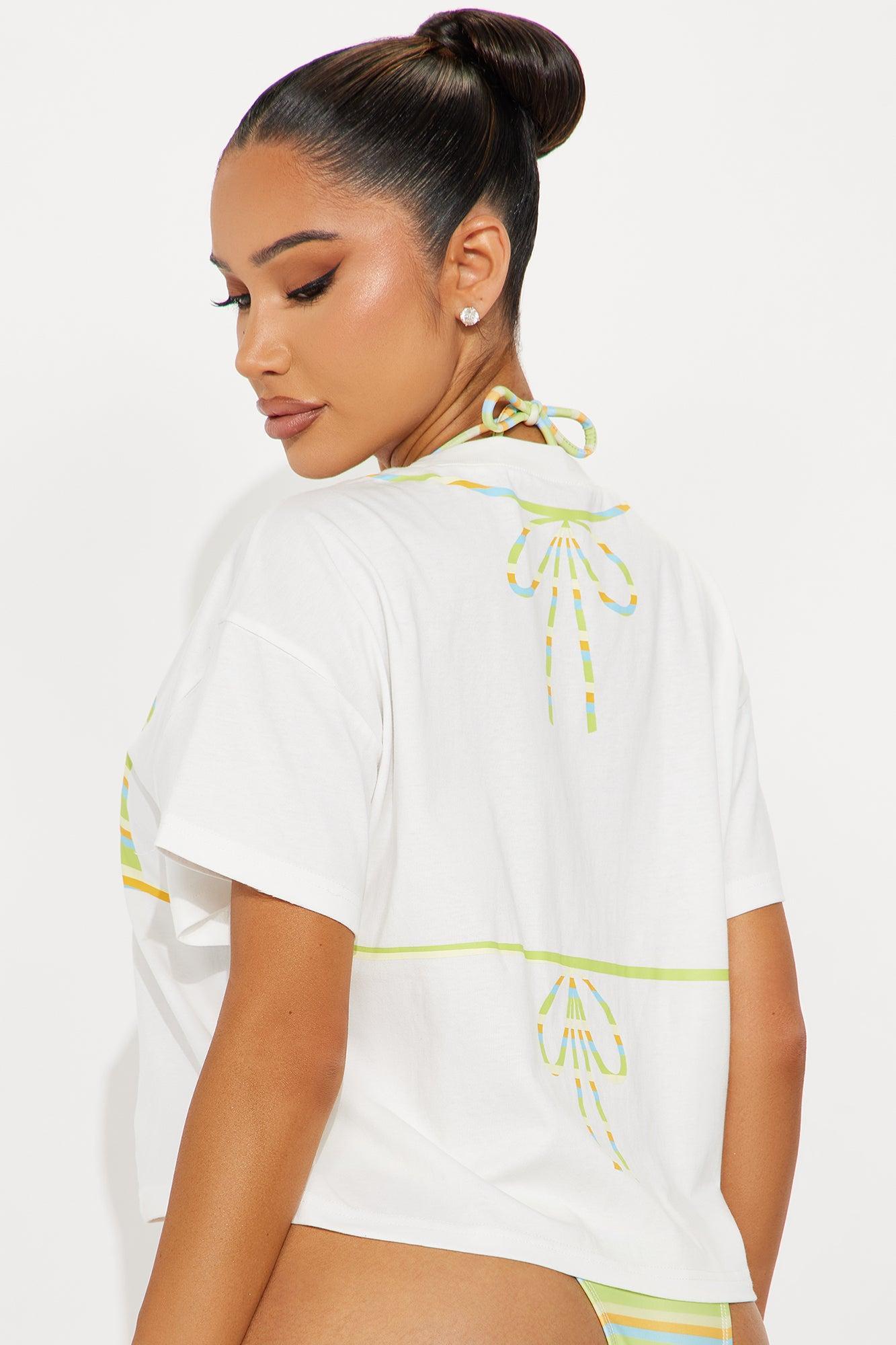 Dasha Stripe 3 Piece Bikini & Crop Tee Set - Green/combo Product Image