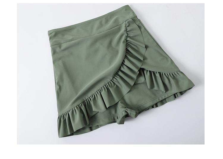 Set: Ruffle Trim Tankini Top + Asymmetrical Swim Skirt Product Image