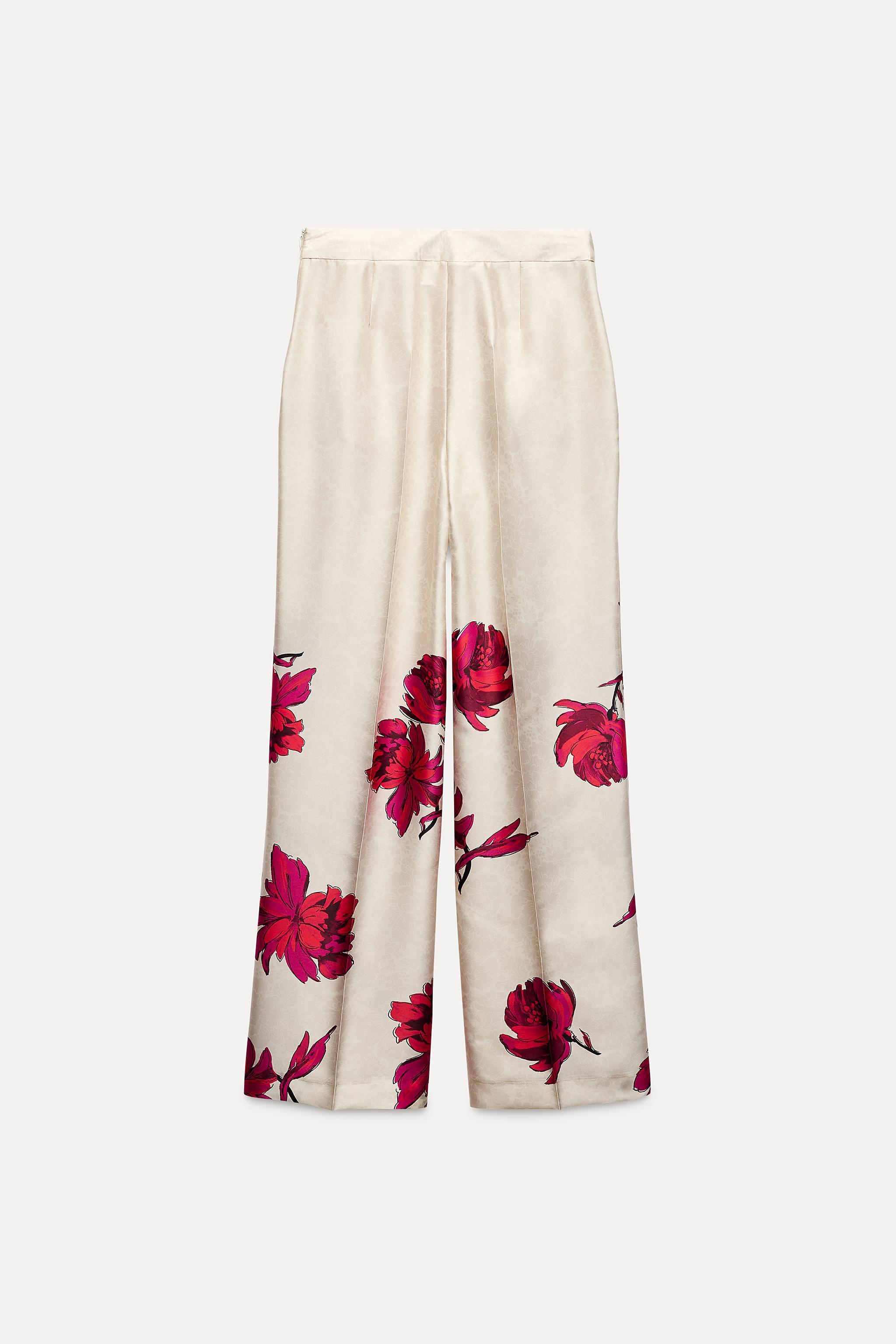 FLORAL PRINT SATIN EFFECT PANTS Product Image