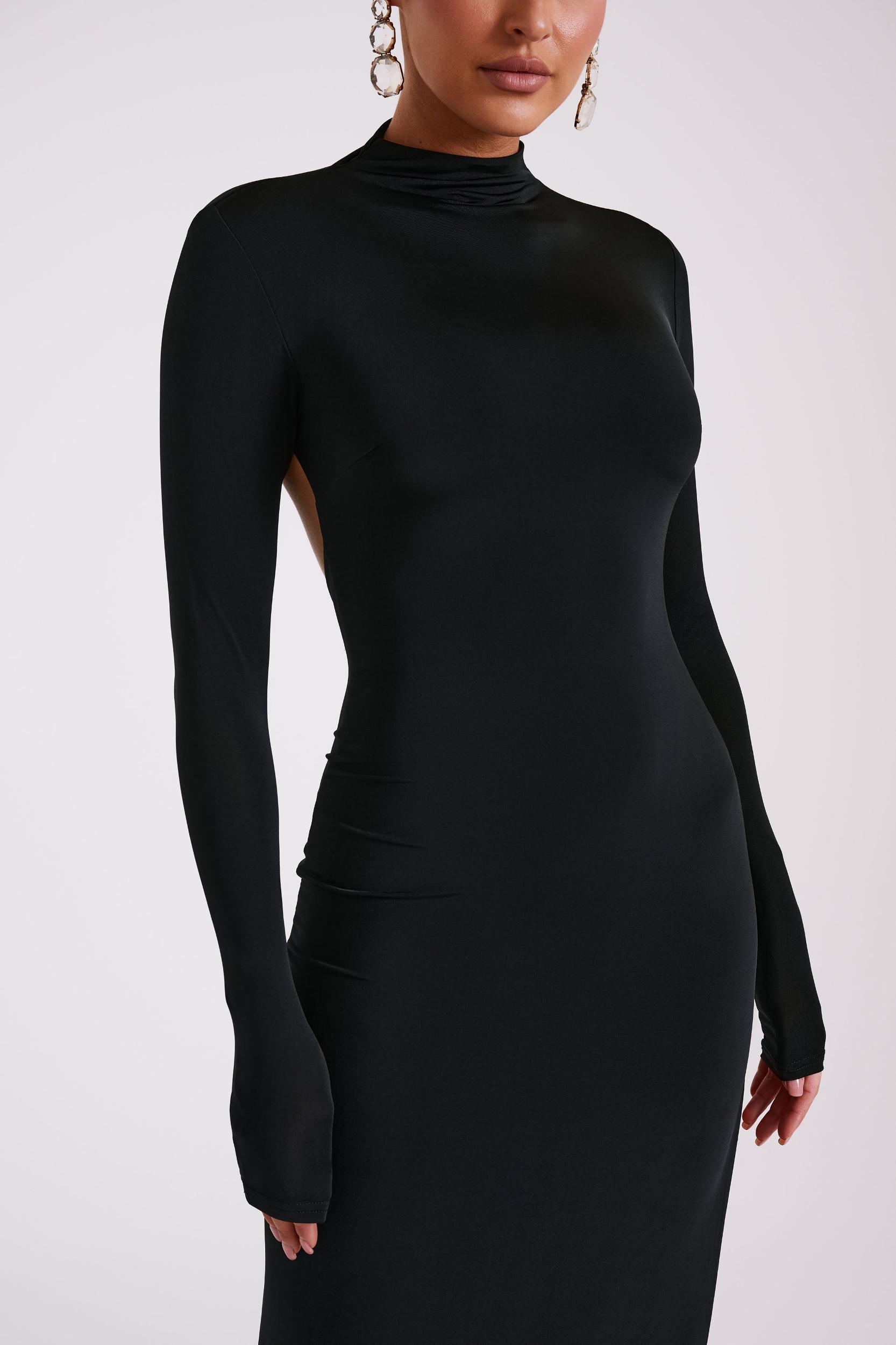 Abbey Buttoned Knit Midi Dress - Navy Product Image