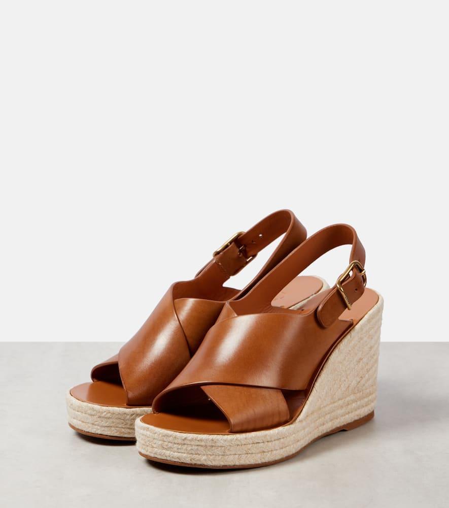 CHLOÉ Pary Leather Espadrille Wedge Slingback Sandals In Brown Product Image