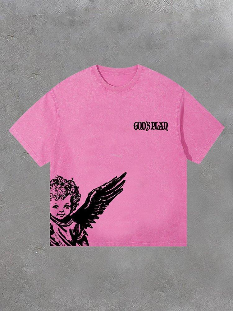 Sopula Vintage Angel God's Plan Print Washed T-Shirt Product Image