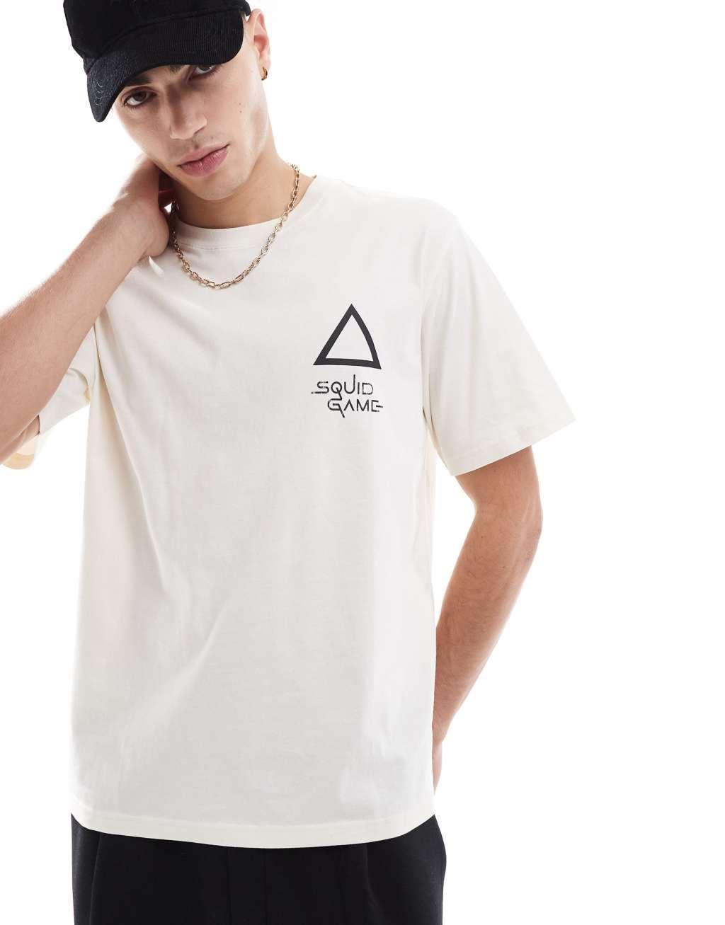 Jack & Jones Squid Game oversized t-shirt with back print in beige Product Image