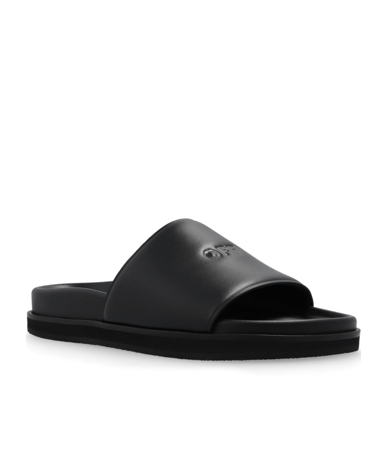 OFF-WHITE Logo-debossed Leather Slides In Black Product Image