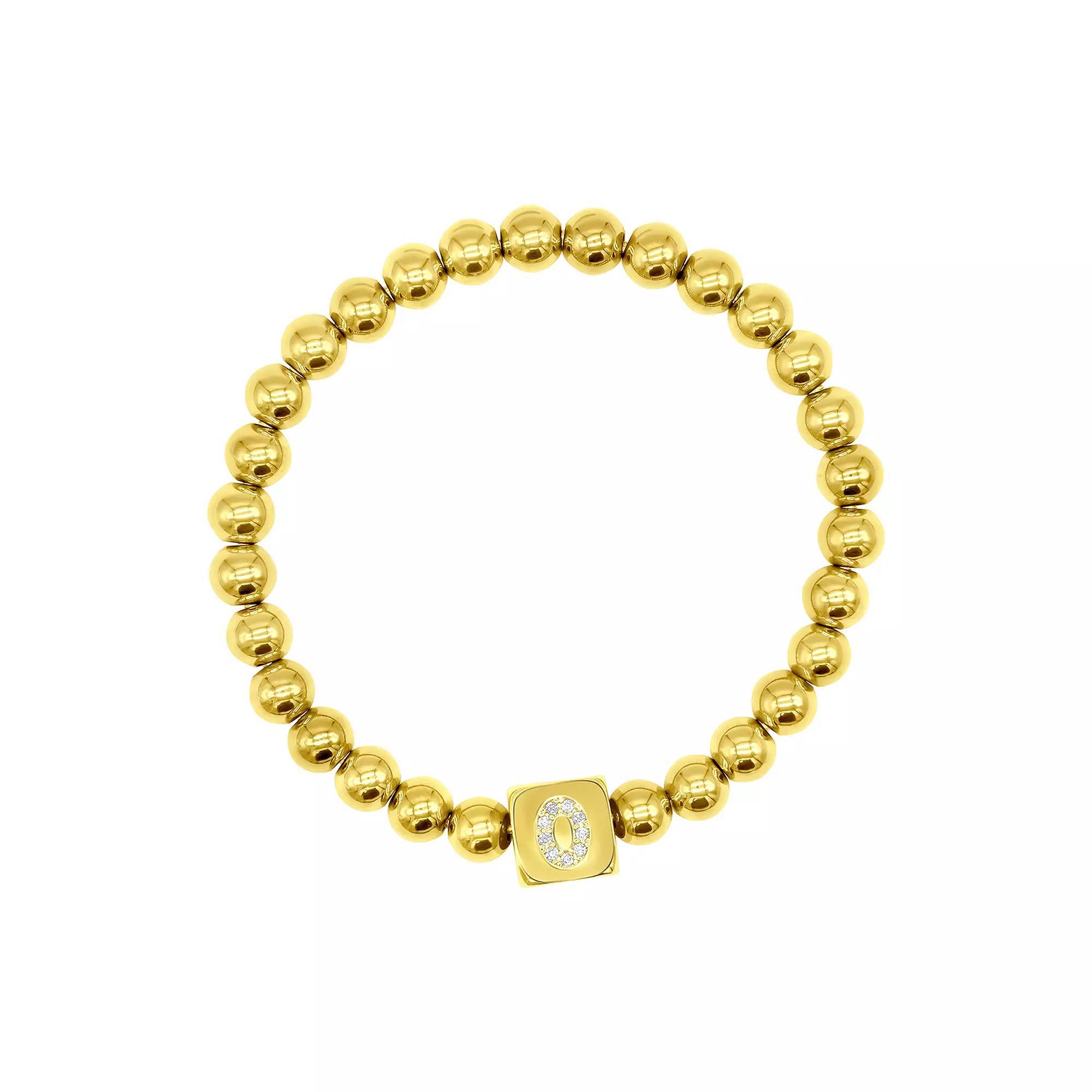 Adornia Gold Tone Initial Cubic Zirconia Cube & Bead Stretch Bracelet, Womens Product Image