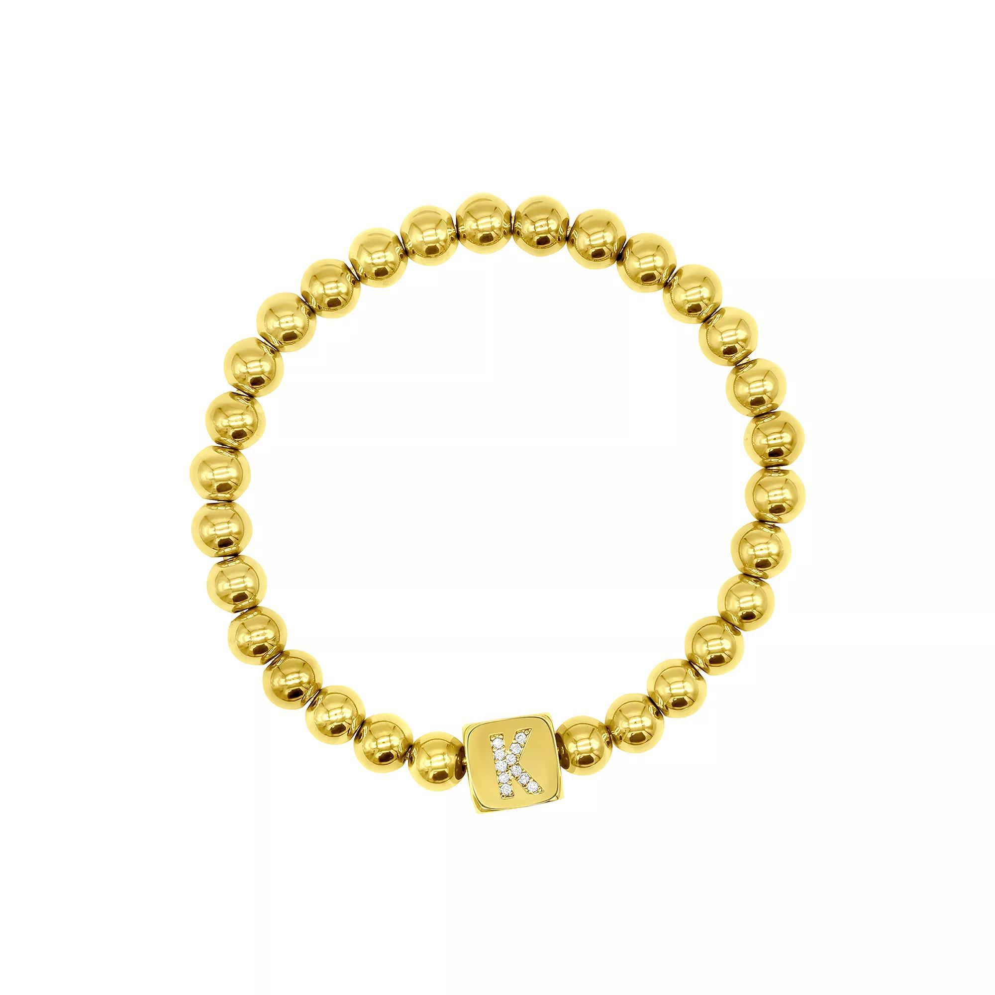 Adornia Gold Tone Initial Cubic Zirconia Cube & Bead Stretch Bracelet, Womens Product Image