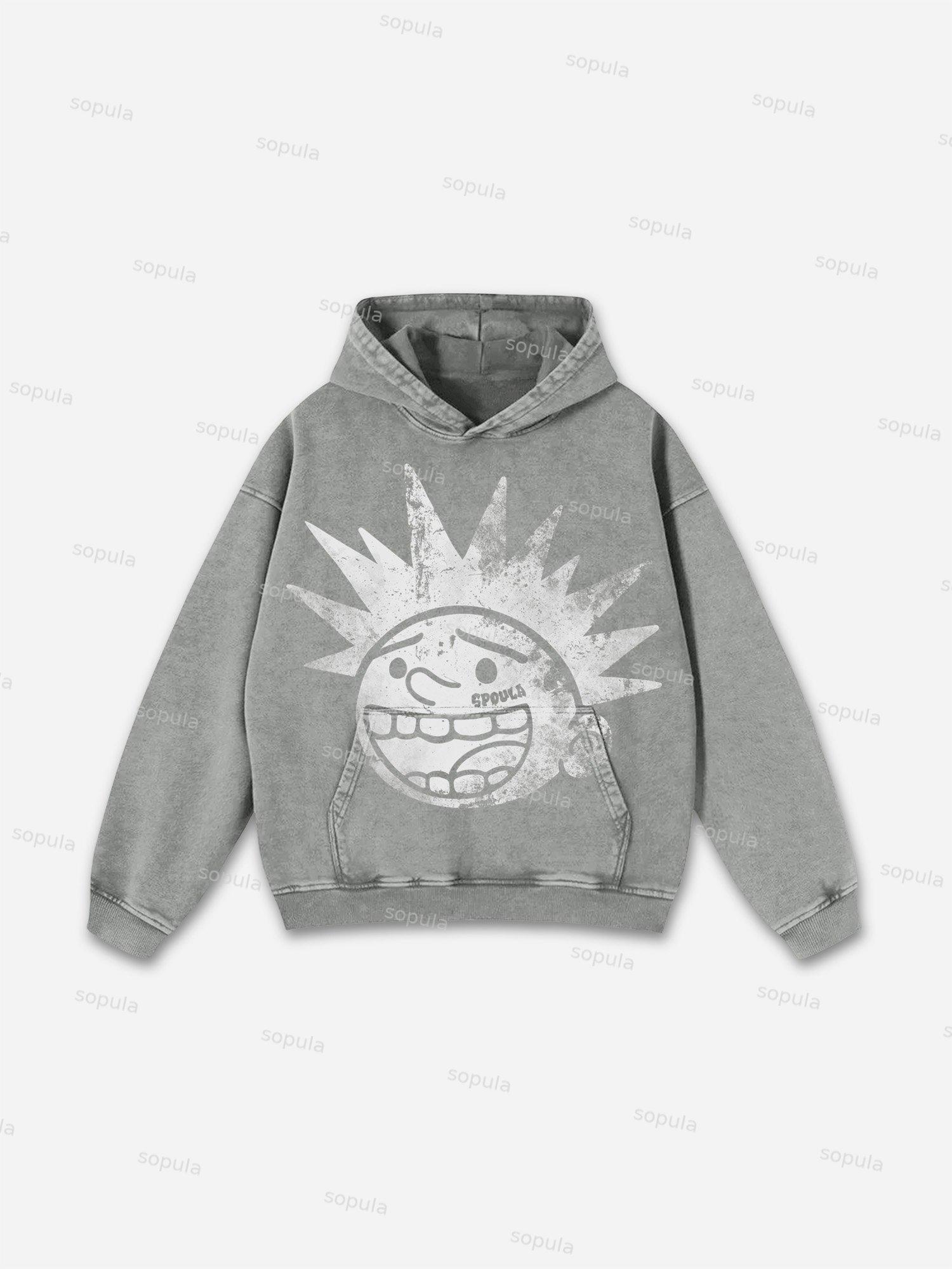 Sopula Vintage Graphics Print Acid Washed Oversized Hoodie Product Image