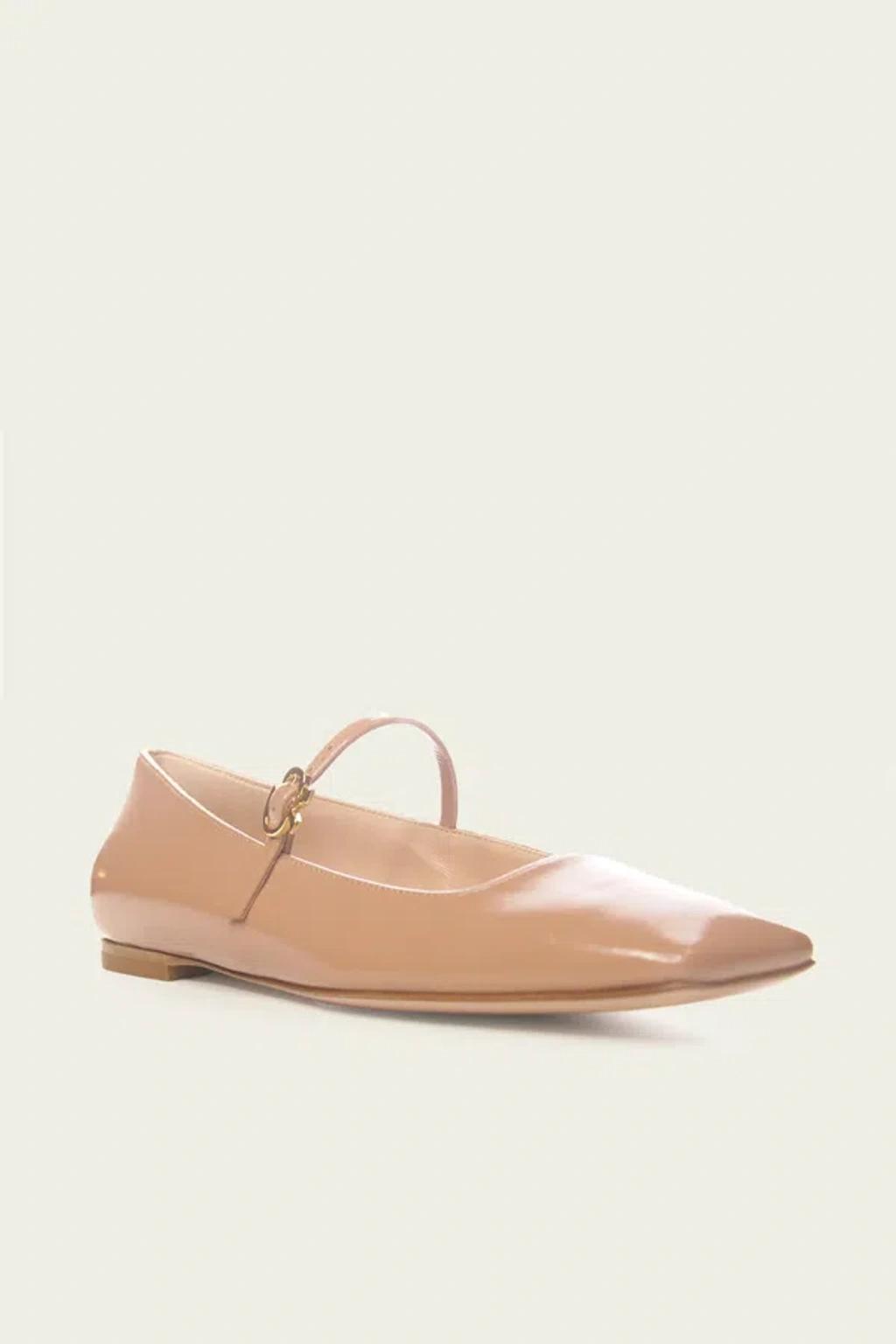 GIANVITO ROSSI Patent Mary Jane Buckle Ballerina Flats In Praline Product Image