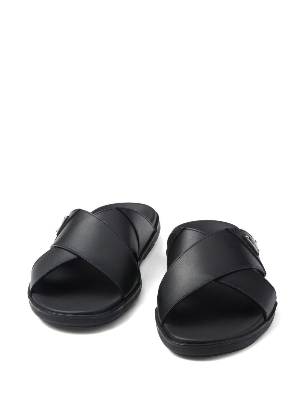 Leather crisscross slides Product Image