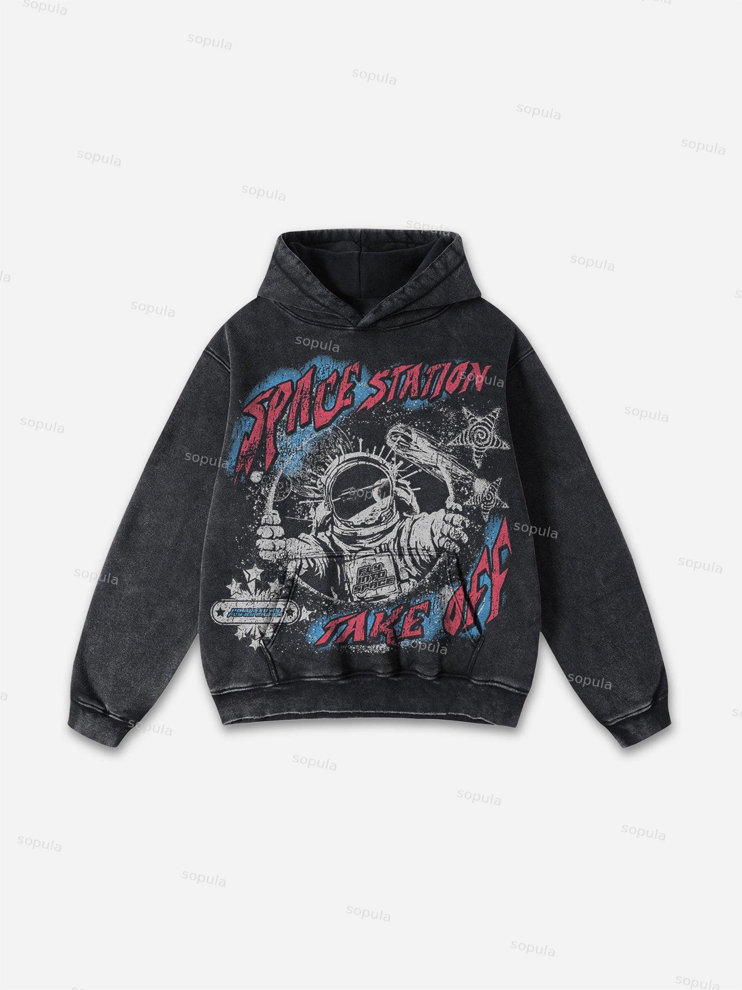 Fly By Choice X Spacestation Graphic Print Acid Wash Hoodie Product Image