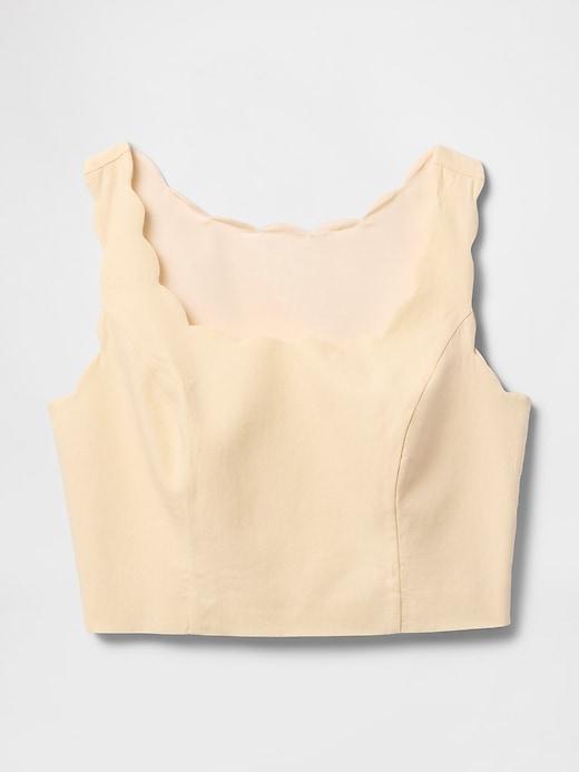 Linen-Blend Scalloped Crop Top Product Image