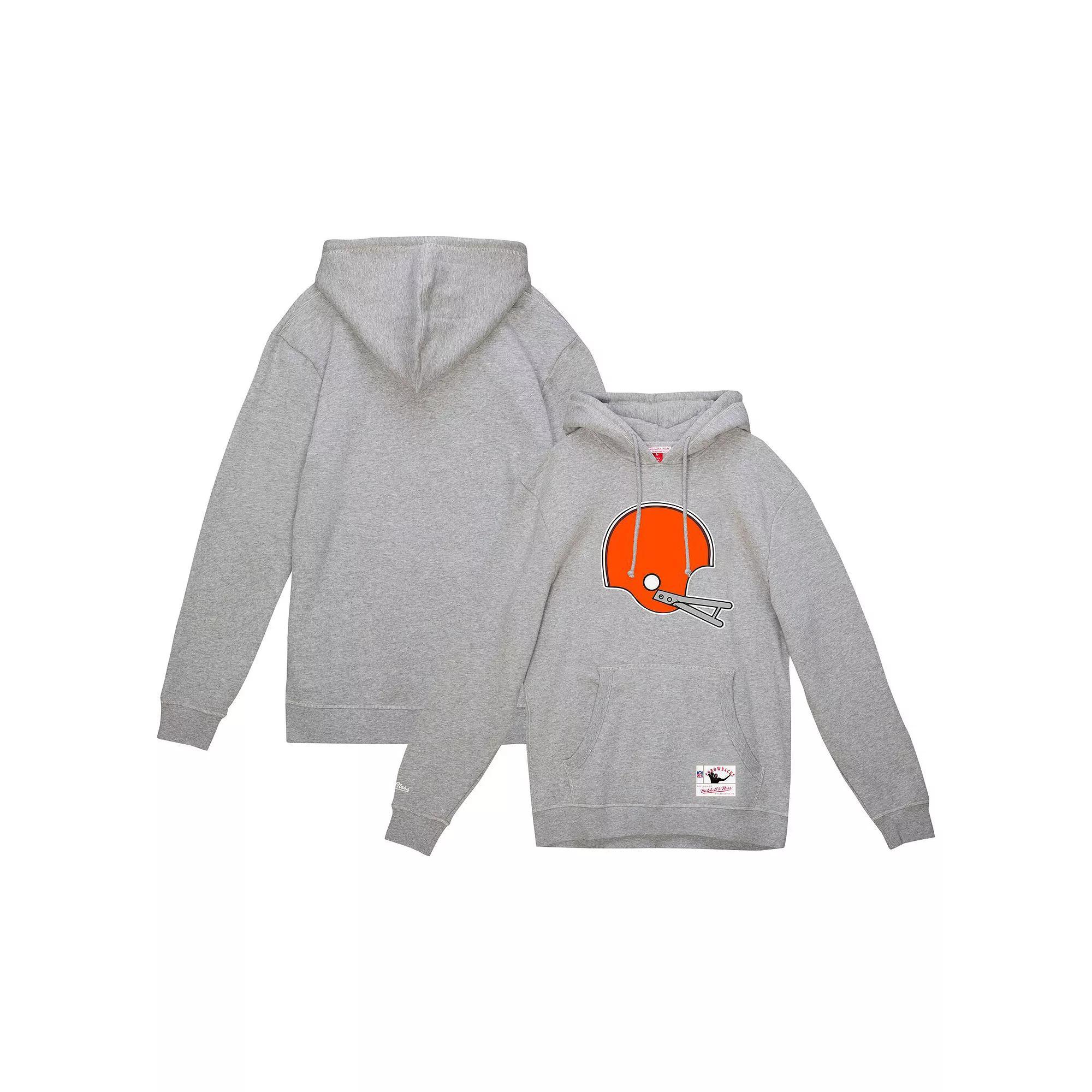 Men's Mitchell & Ness Heather Gray Cleveland Browns Helmet Logo Vintage Pullover Hoodie,  Product Image