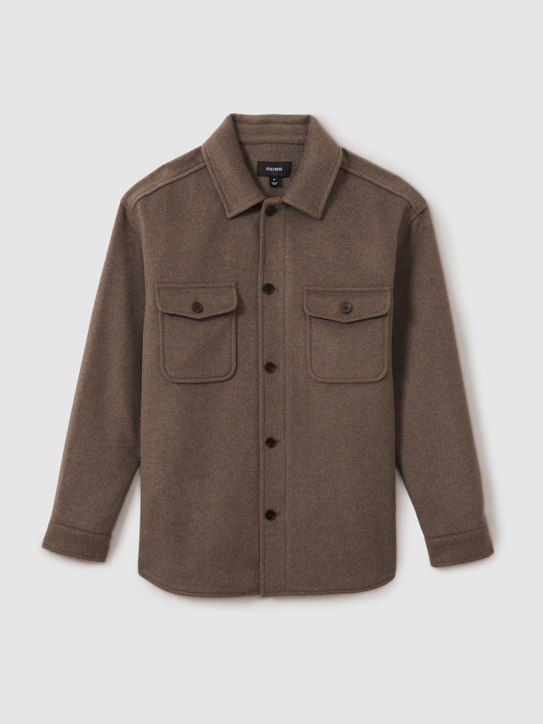 Wool-Blend Melton Overshirt in Light Brown Product Image