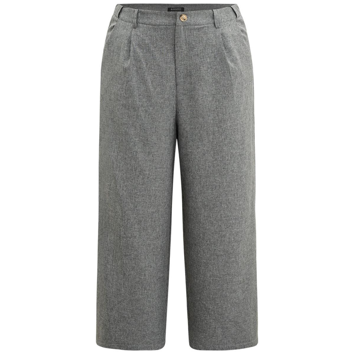 Plus Size Plain Wide Leg Elastic Waist Pocket Pants Women Gray Workwear Essentials Wide Leg High Rise Work Pants BloomChic 22-24/3X Product Image