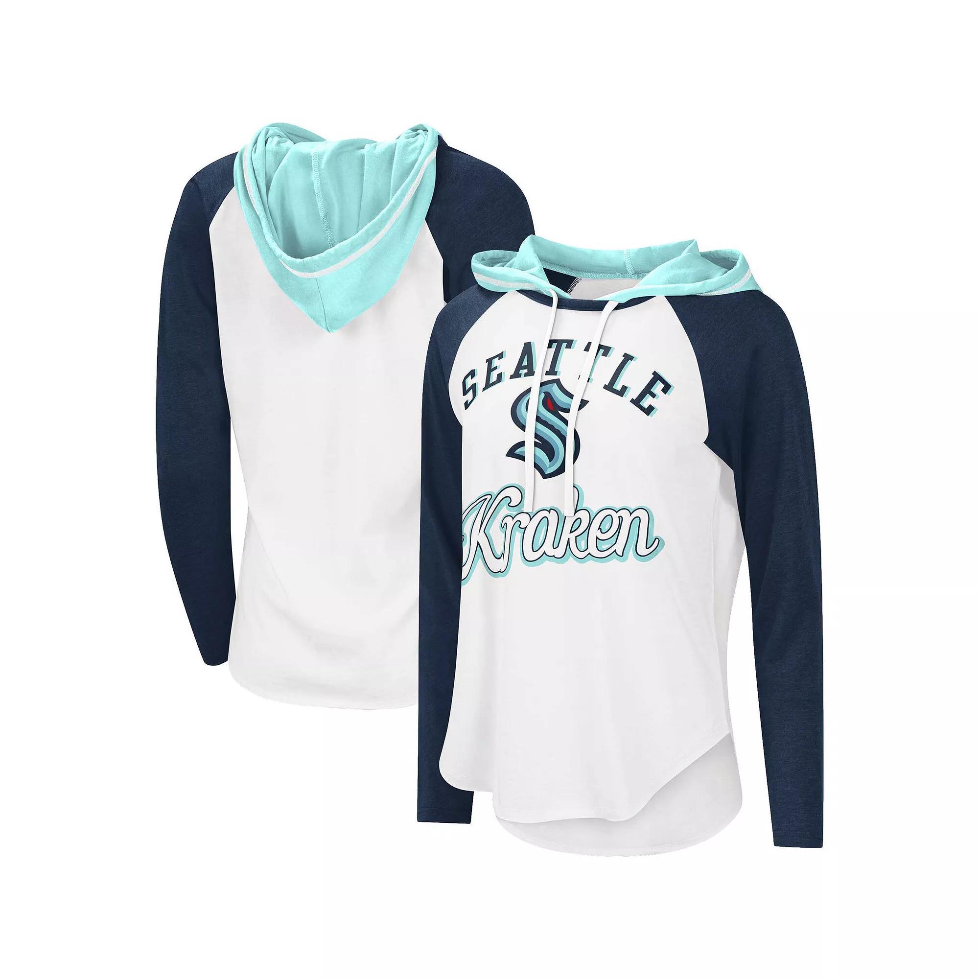 Women's Starter White/Deep Sea Blue Seattle Kraken MVP Raglan Hoodie T-Shirt, Size: Large, Krk White Product Image
