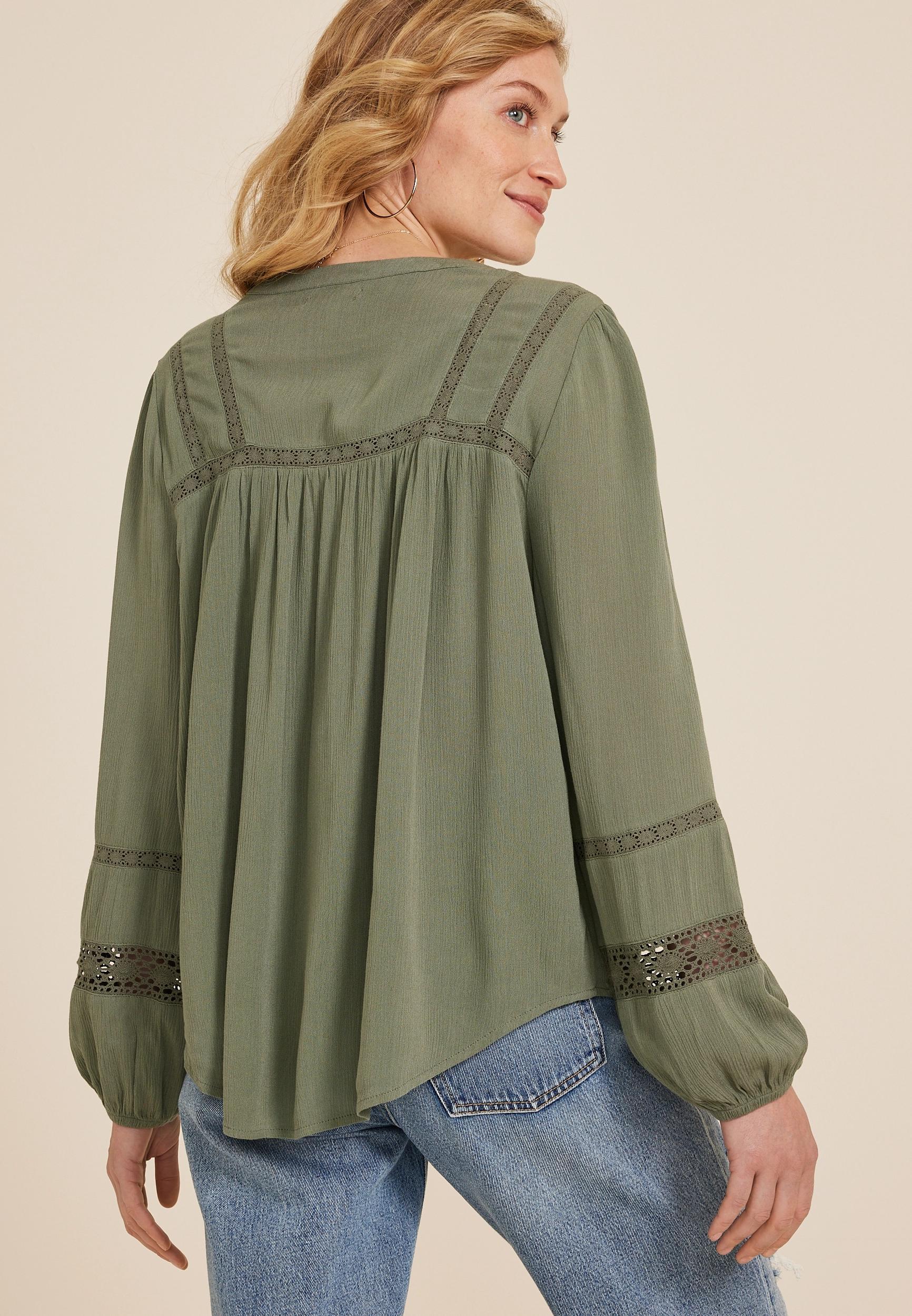 Crochet Trim Button Front Blouse Product Image