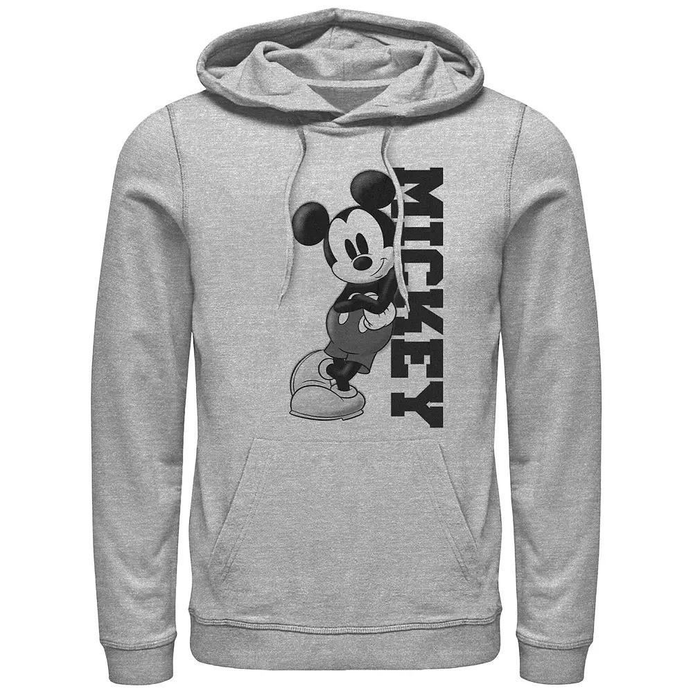 Men's Mickey Mouse Leaning On Name Graphic Hoodie, Size: XL, Athletic Grey Product Image