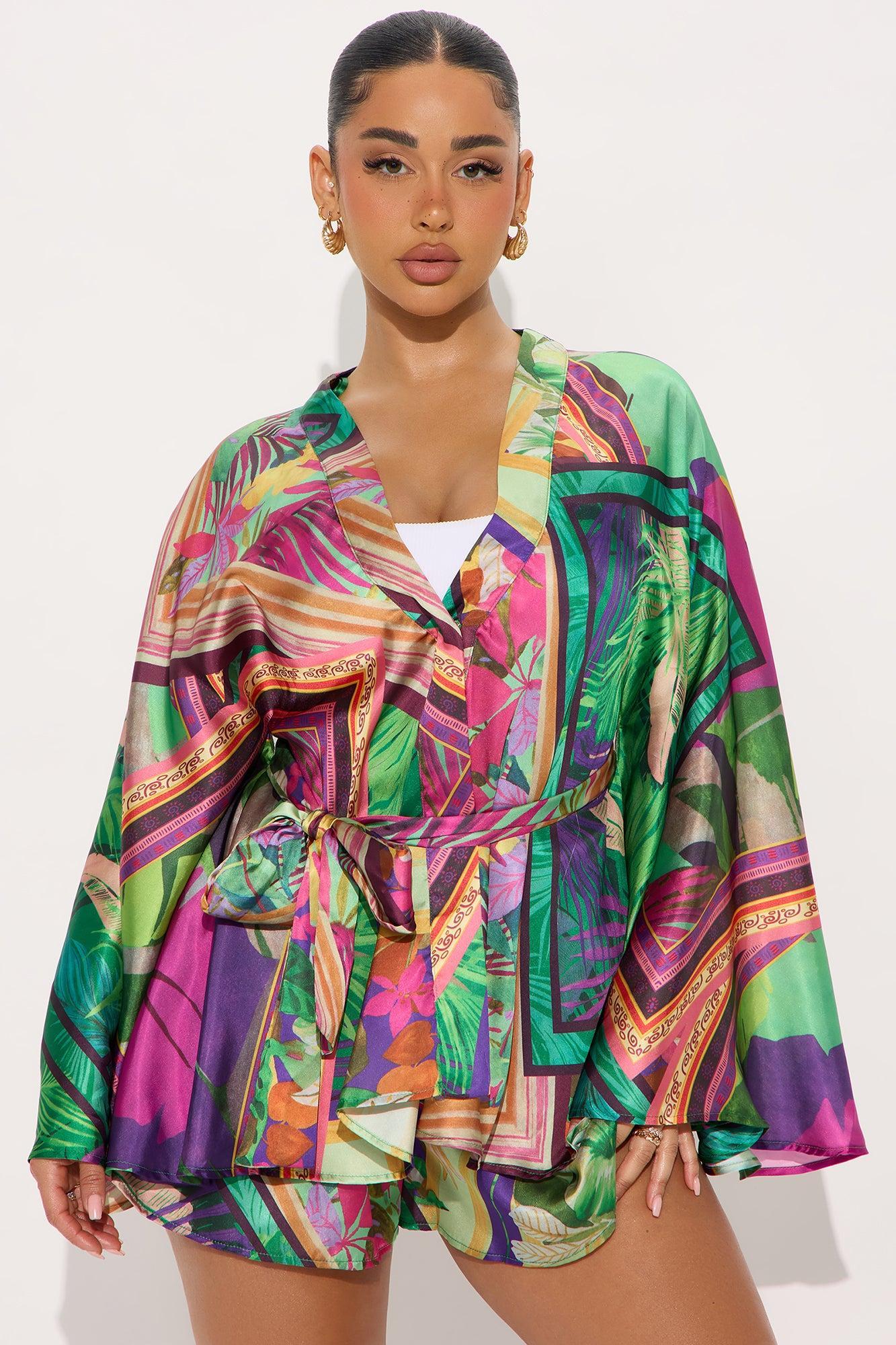 Once In A Lifetime Satin Short Set - Green/combo Female Product Image