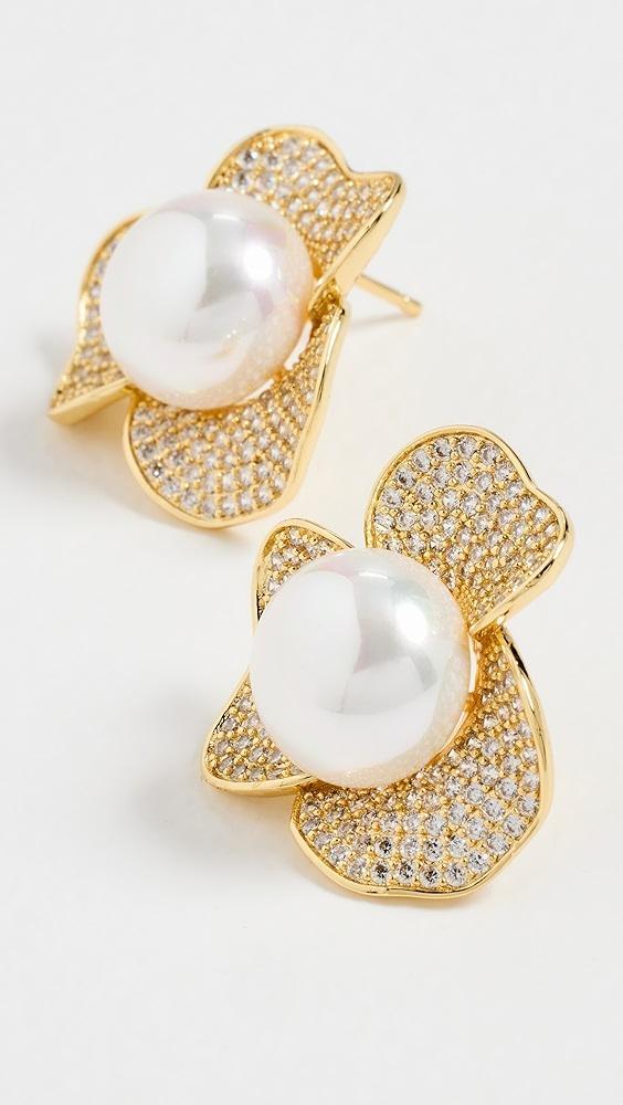 By Adina Eden Three Petal Pearl Stud Earrings | Shopbop Product Image