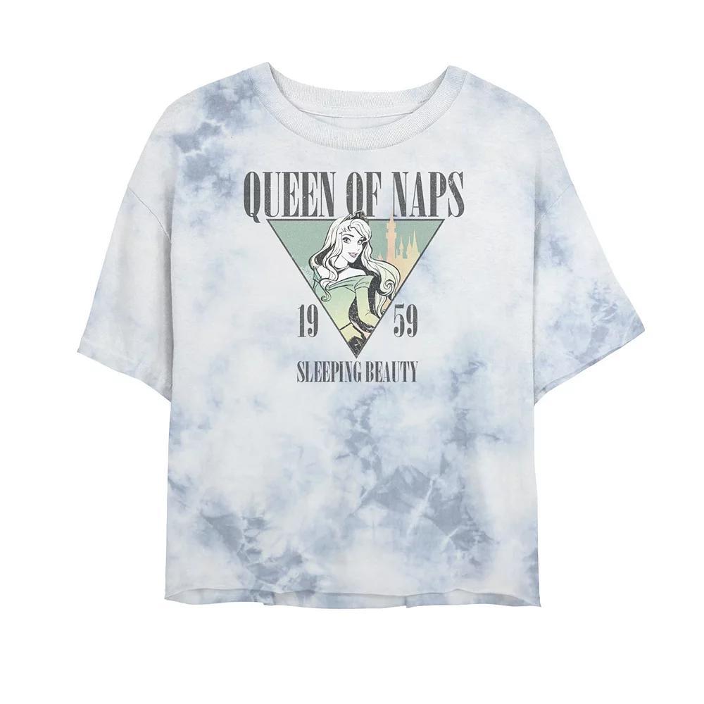 Juniors' Disney Princess Sleeping Beauty Nap Queen 1959 Bombard Wash Crop Graphic Tee, Women's, Size: Small, White Blue Product Image