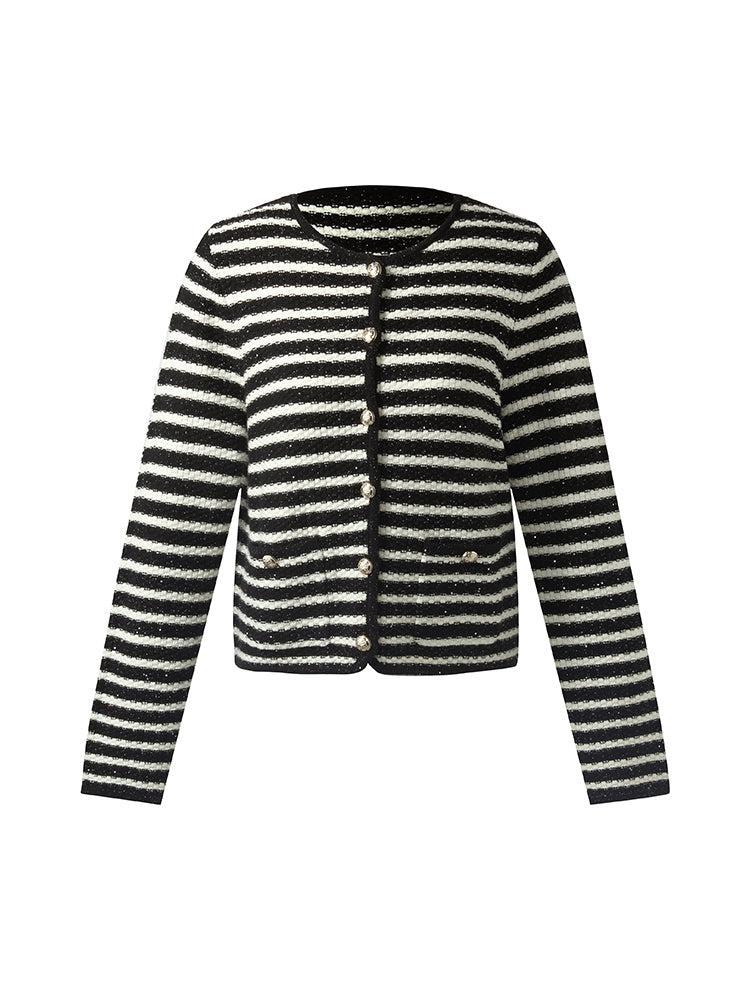 Black And White Stripe Women Cardigan Product Image